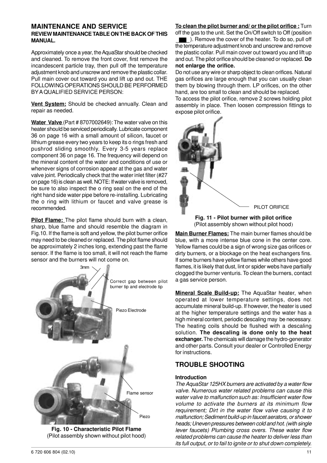 Bosch Appliances 125HX NG Maintenance and Service, Trouble Shooting, Review Maintenance Table on the Back of this Manual 