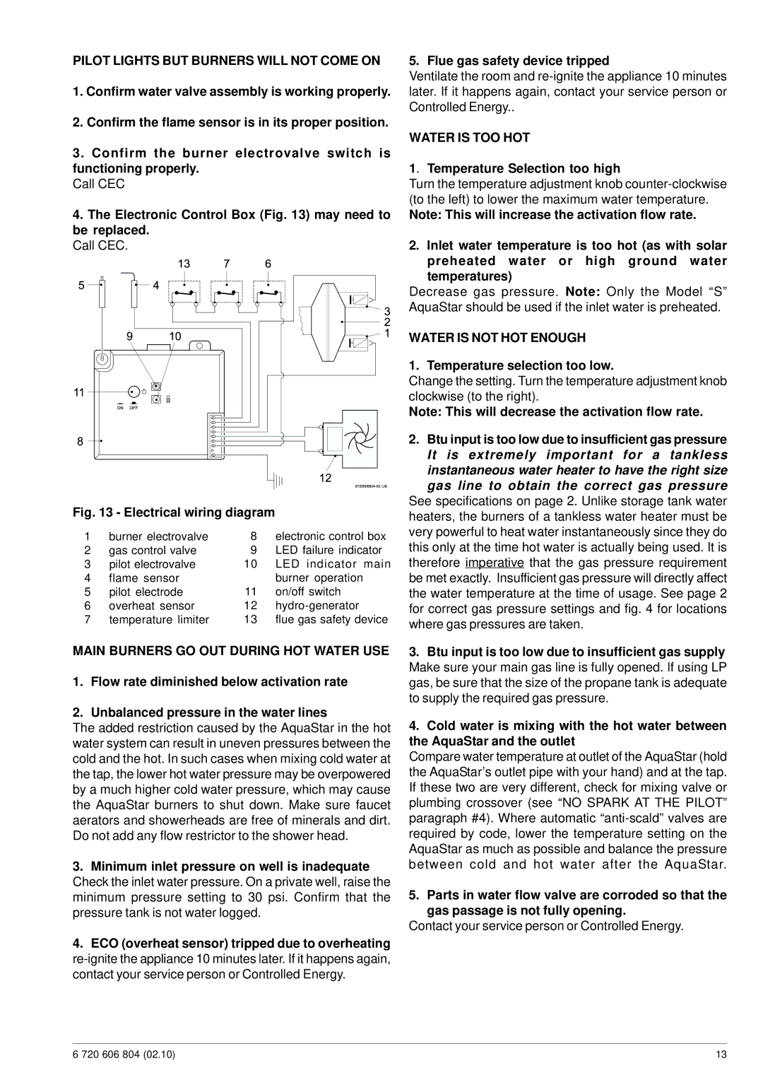 Bosch Appliances 125HX NG Pilot Lights but Burners will not Come on, Main Burners GO OUT During HOT Water USE 