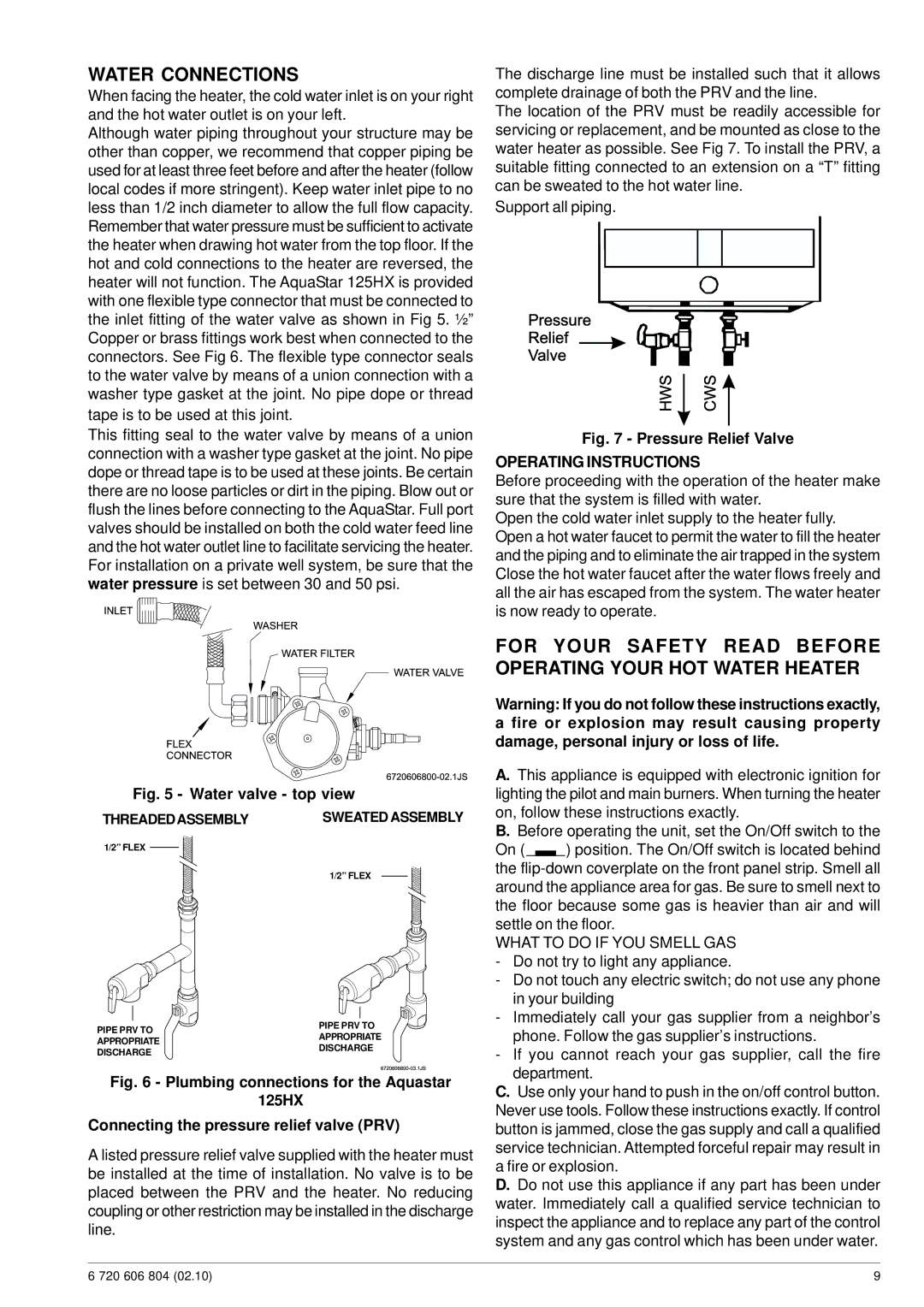 Bosch Appliances 125HX NG specifications Water Connections, For Your Safety Read Before Operating Your HOT Water Heater 