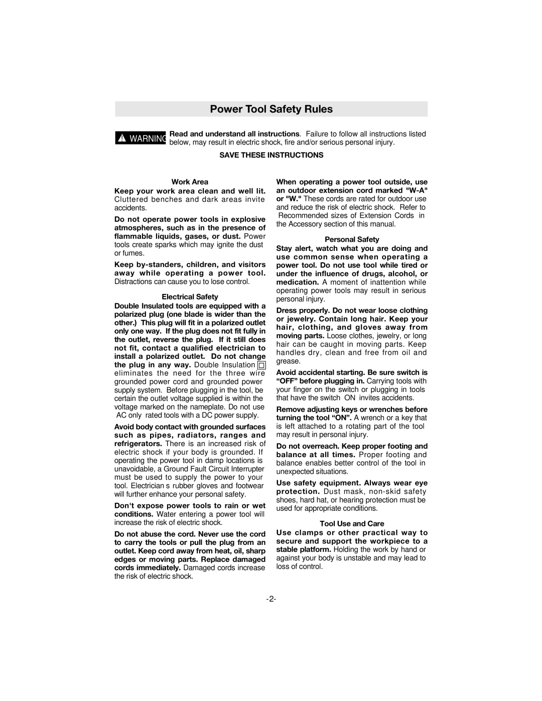 Bosch Appliances 1594 manual Power Tool Safety Rules 