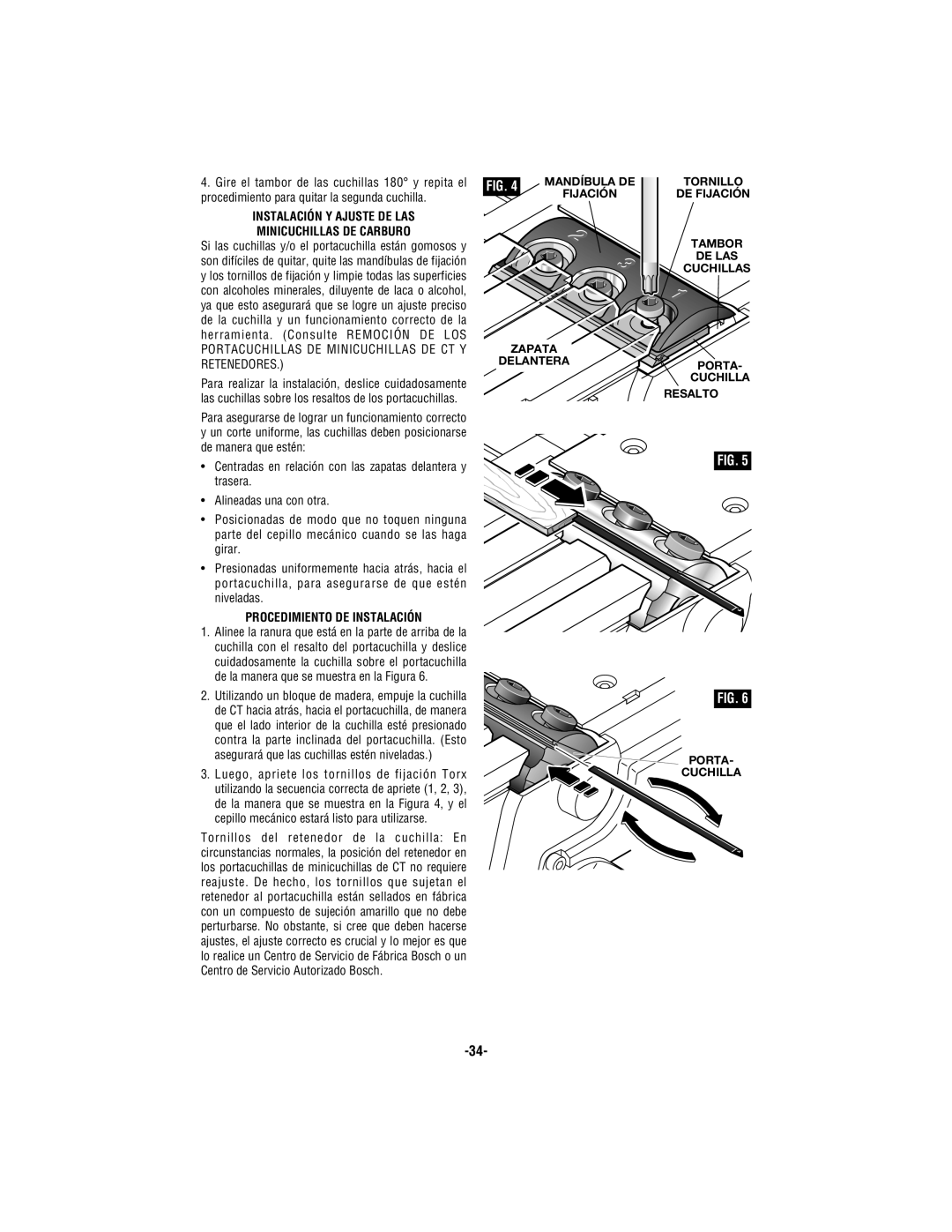 Bosch Appliances 1594 manual Instalación Y Ajuste DE LAS Minicuchillas DE Carburo, Procedimiento DE Instalación 