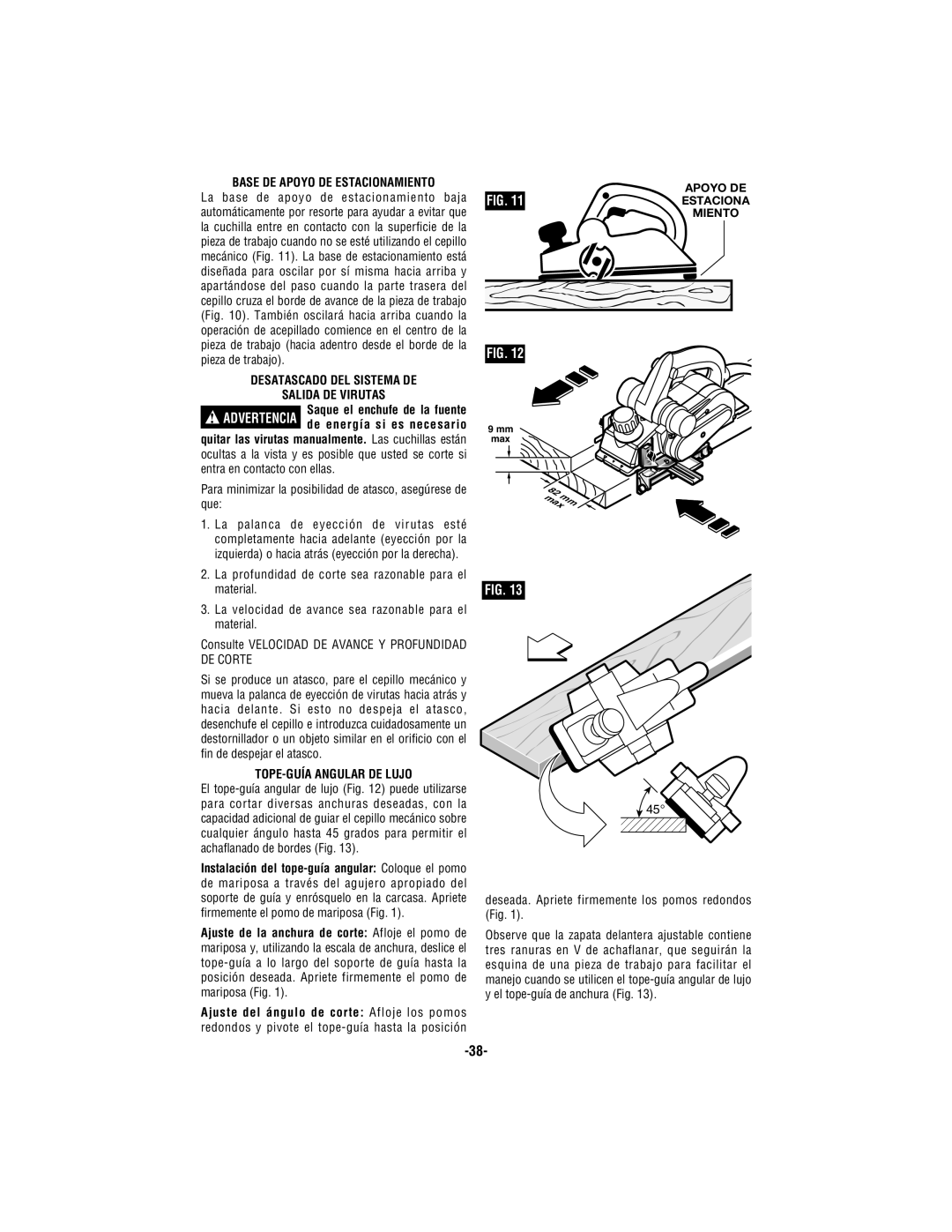 Bosch Appliances 1594 manual Base DE Apoyo DE Estacionamiento, Desatascado DEL Sistema DE Salida DE Virutas 