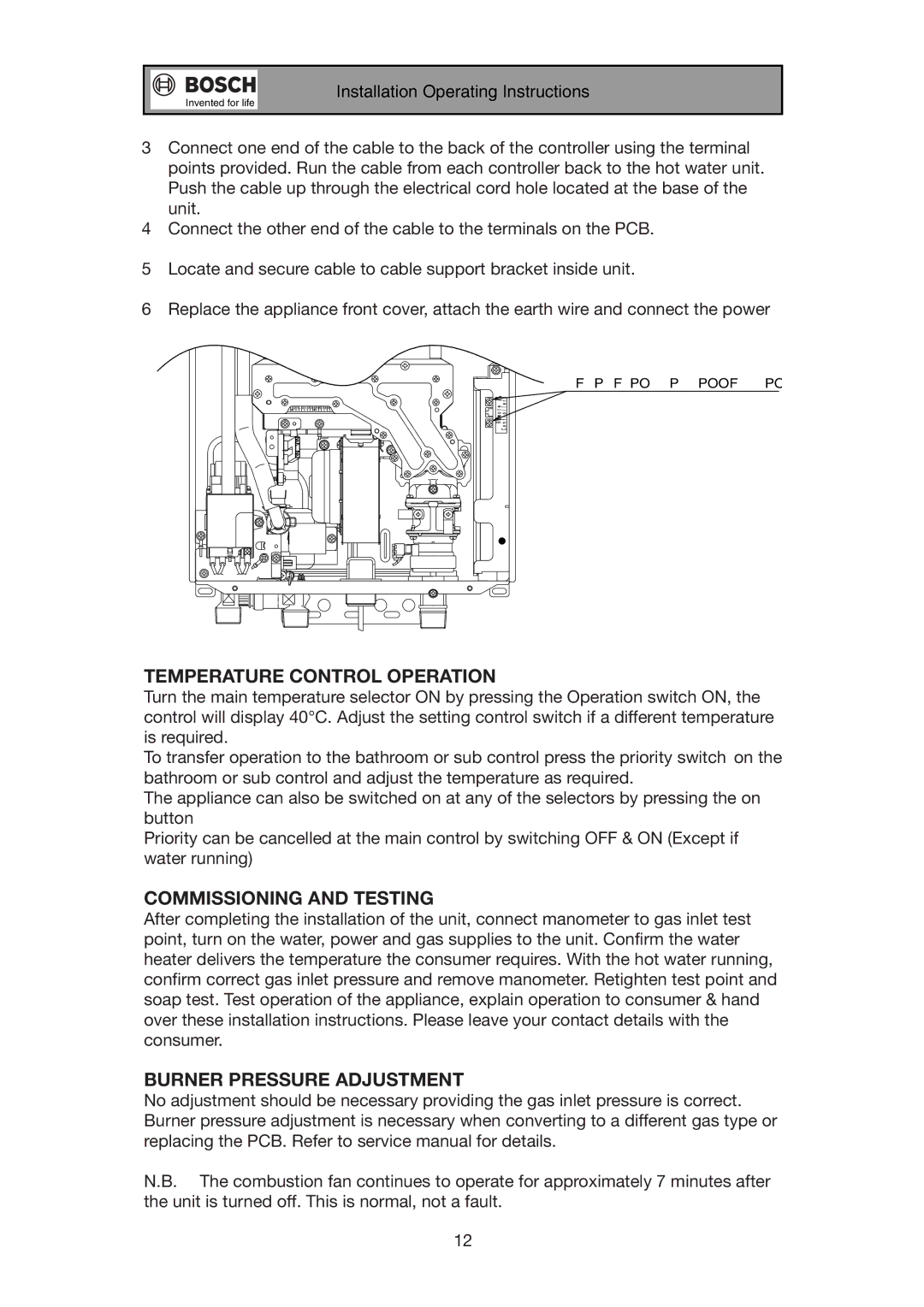 Bosch Appliances 17e installation manual Temperature Control Operation 