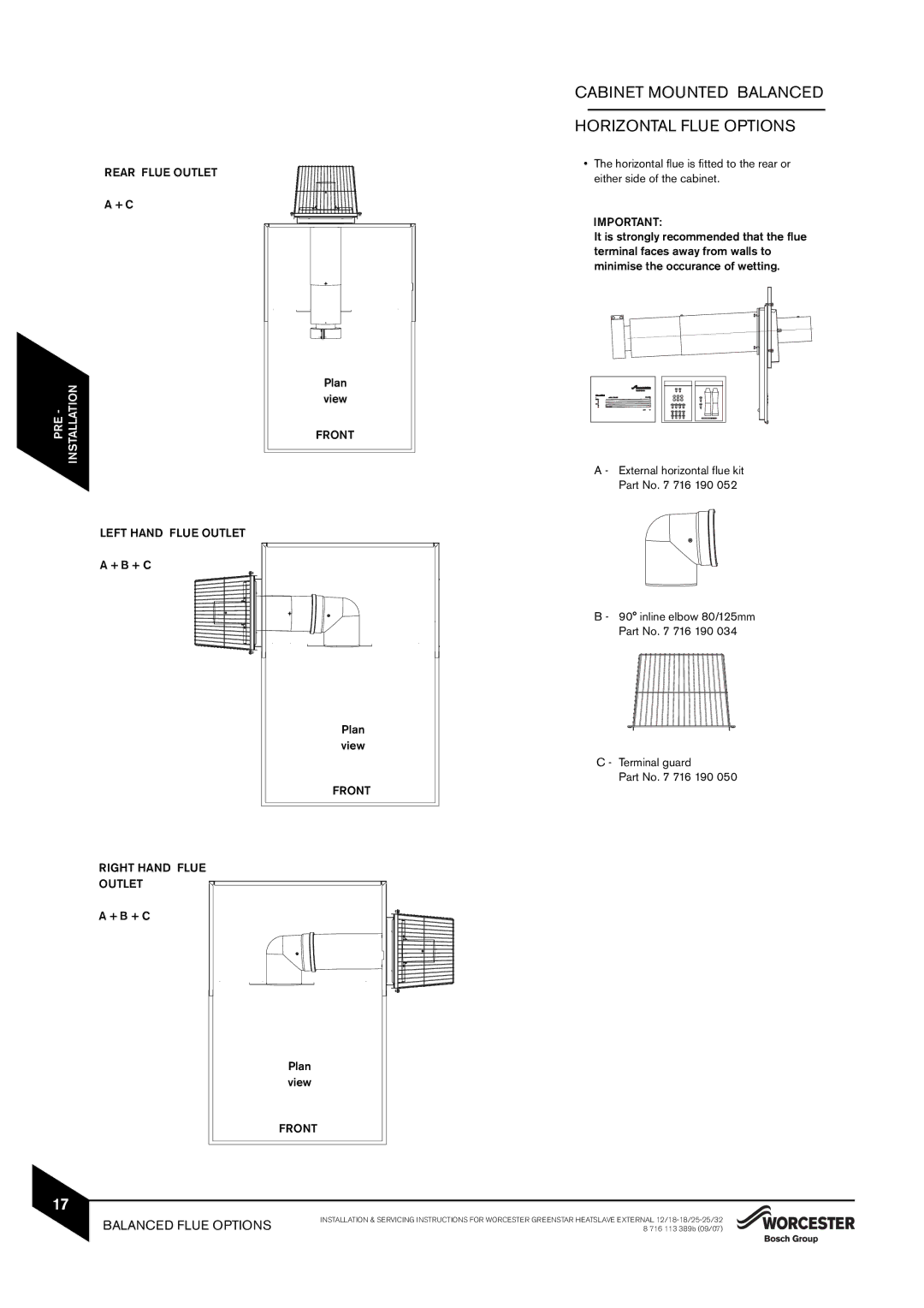 Bosch Appliances 18/25, 25/32kW, 12/18 Cabinet Mounted Balanced, Horizontal Flue Options, Balanced Flue Options 