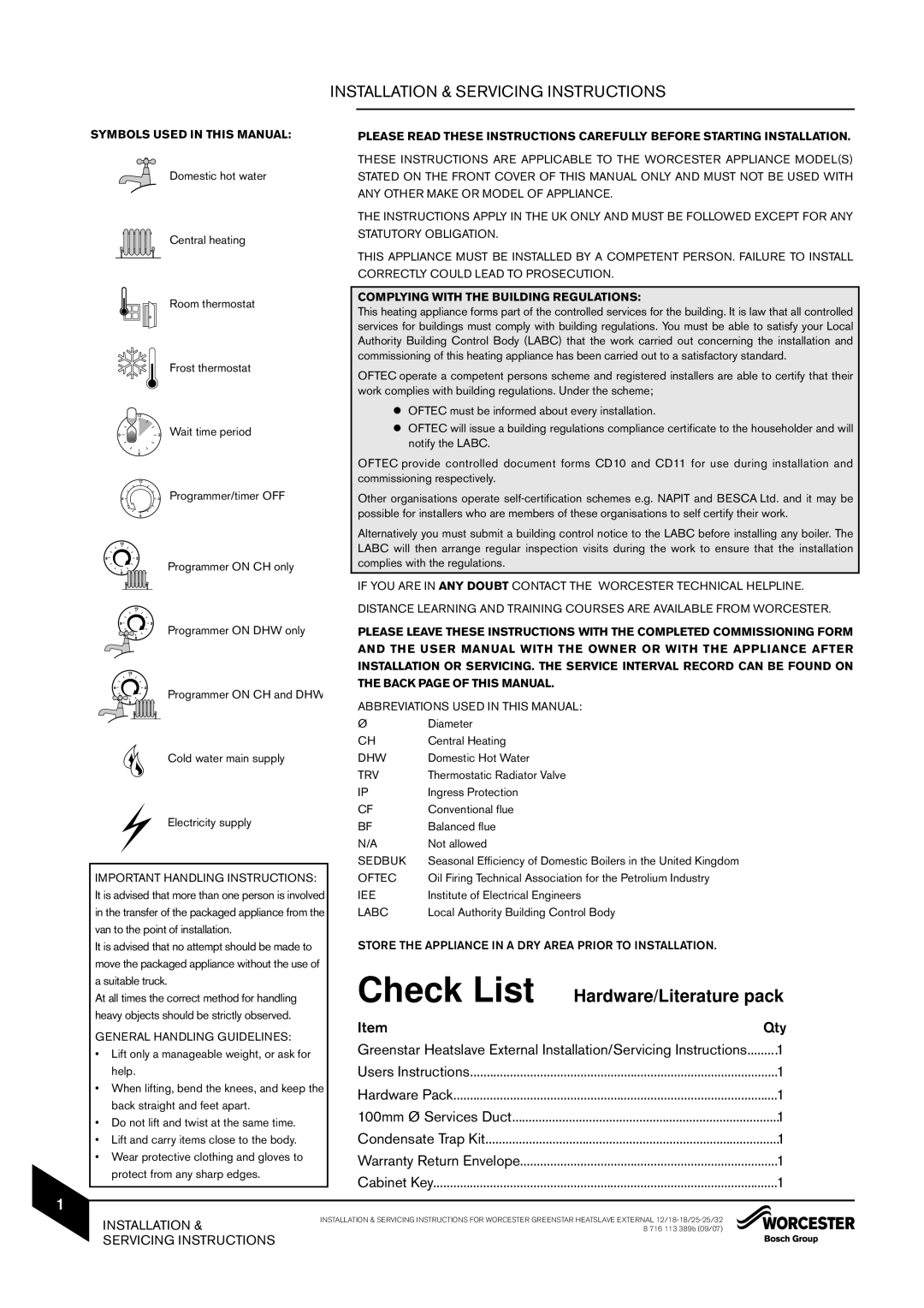 Bosch Appliances 12/18, 18/25, 25/32kW instruction manual Installation & Servicing Instructions 