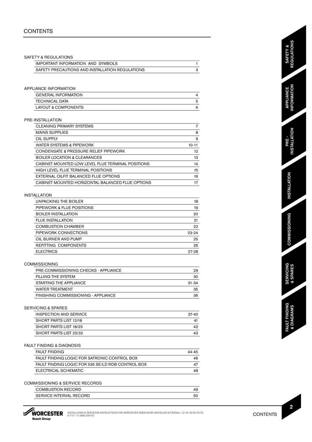 Bosch Appliances 18/25, 25/32kW, 12/18 instruction manual Contents 