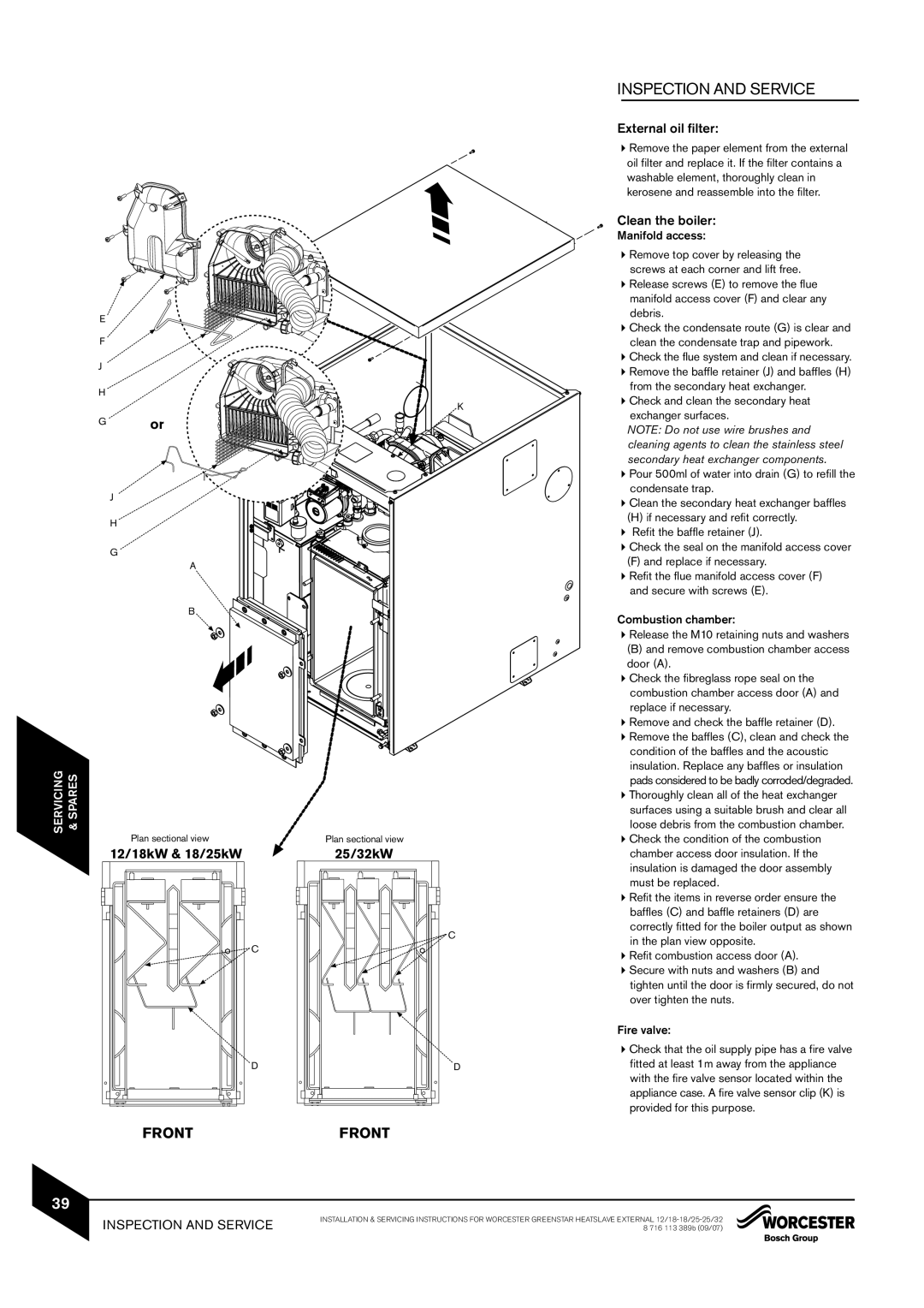 Bosch Appliances 25/32kW, 18/25, 12/18 instruction manual Front 