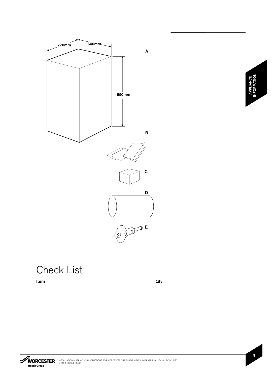 Bosch Appliances 12/18, 18/25, 25/32kW instruction manual General Information, Standard Package 