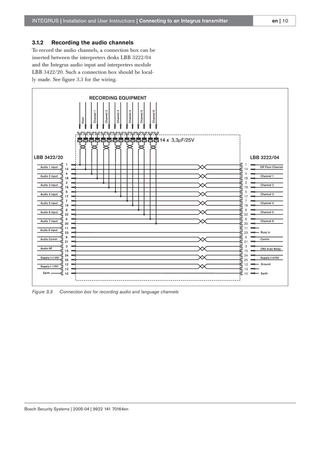 Bosch Appliances LBB 3422, 20, LBB 3222 manual Recording the audio channels 