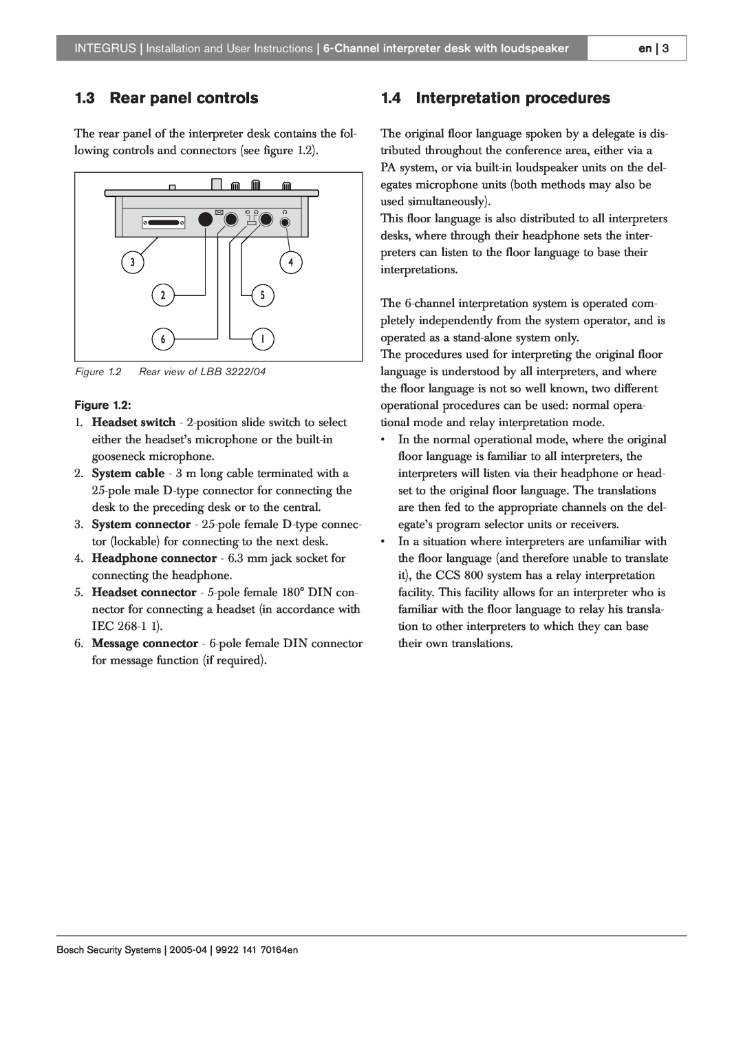 Bosch Appliances LBB 3222, 20, LBB 3422 manual Rear panel controls, Interpretation procedures, en 