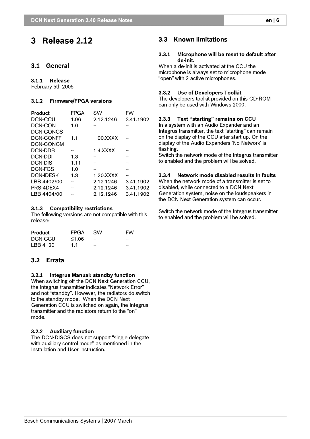 Bosch Appliances 2.4 manual Release, Microphone will be reset to default after De-init, Use of Developers Toolkit 