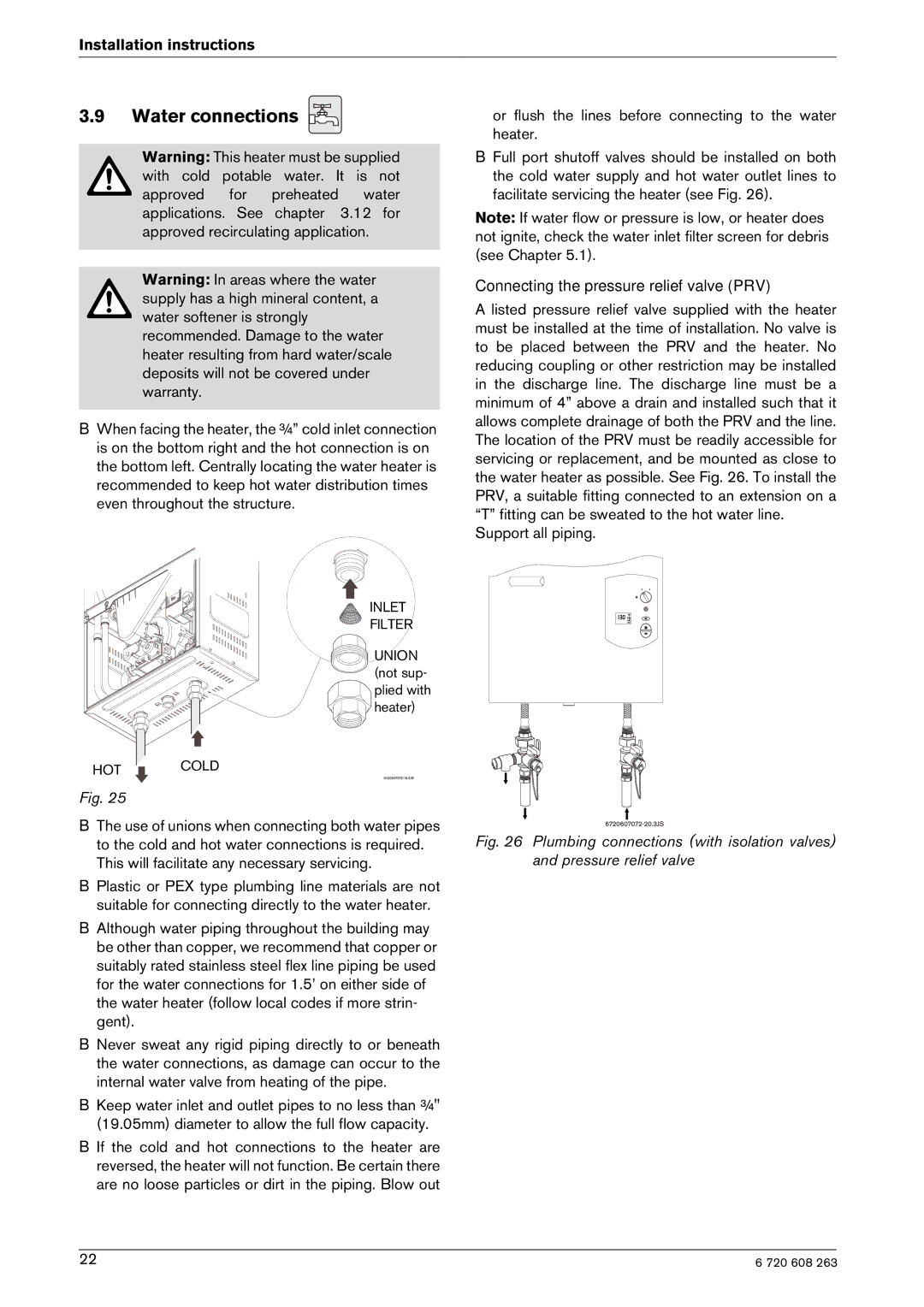 Bosch Appliances 2400E NG, 2400E LP manual Water connections, Hotcold 