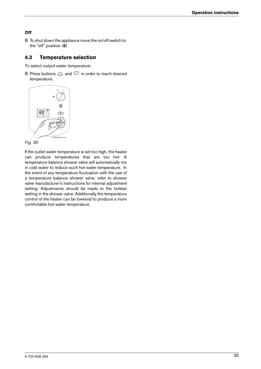 Bosch Appliances 2400E LP, 2400E NG manual Temperature selection, Operation instructions Off 