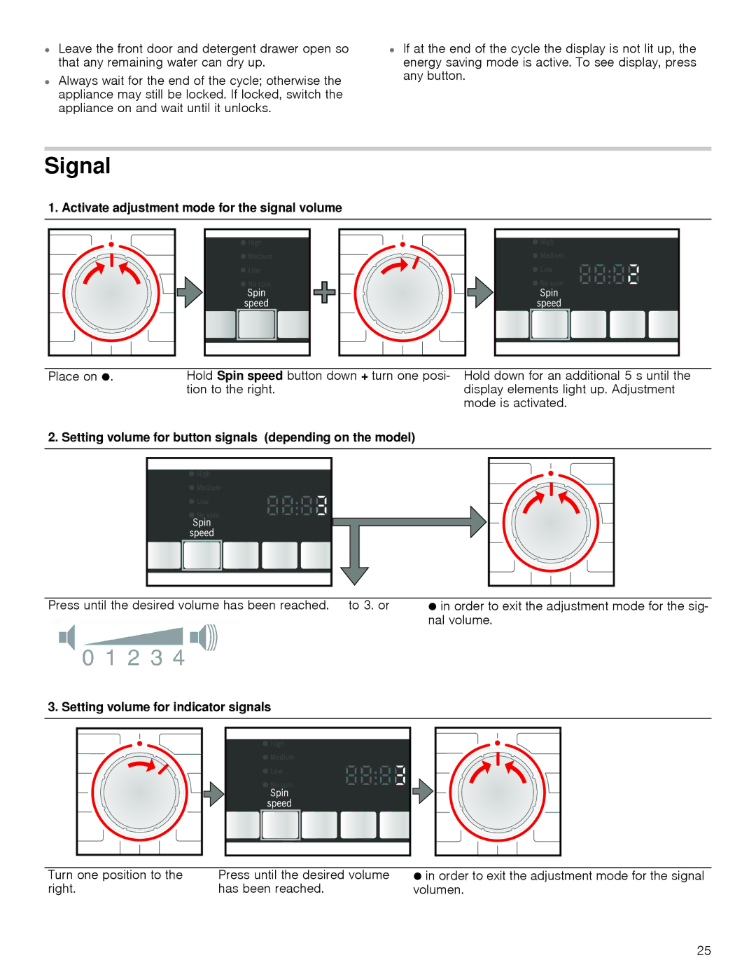 Bosch Appliances 24202UC Signal, Activate adjustment mode for the signal volume, Setting volume for indicator signals 