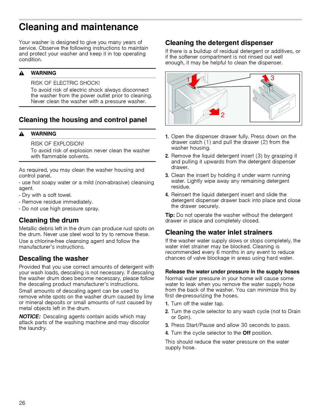 Bosch Appliances 24202UC manual Cleaning and maintenance 