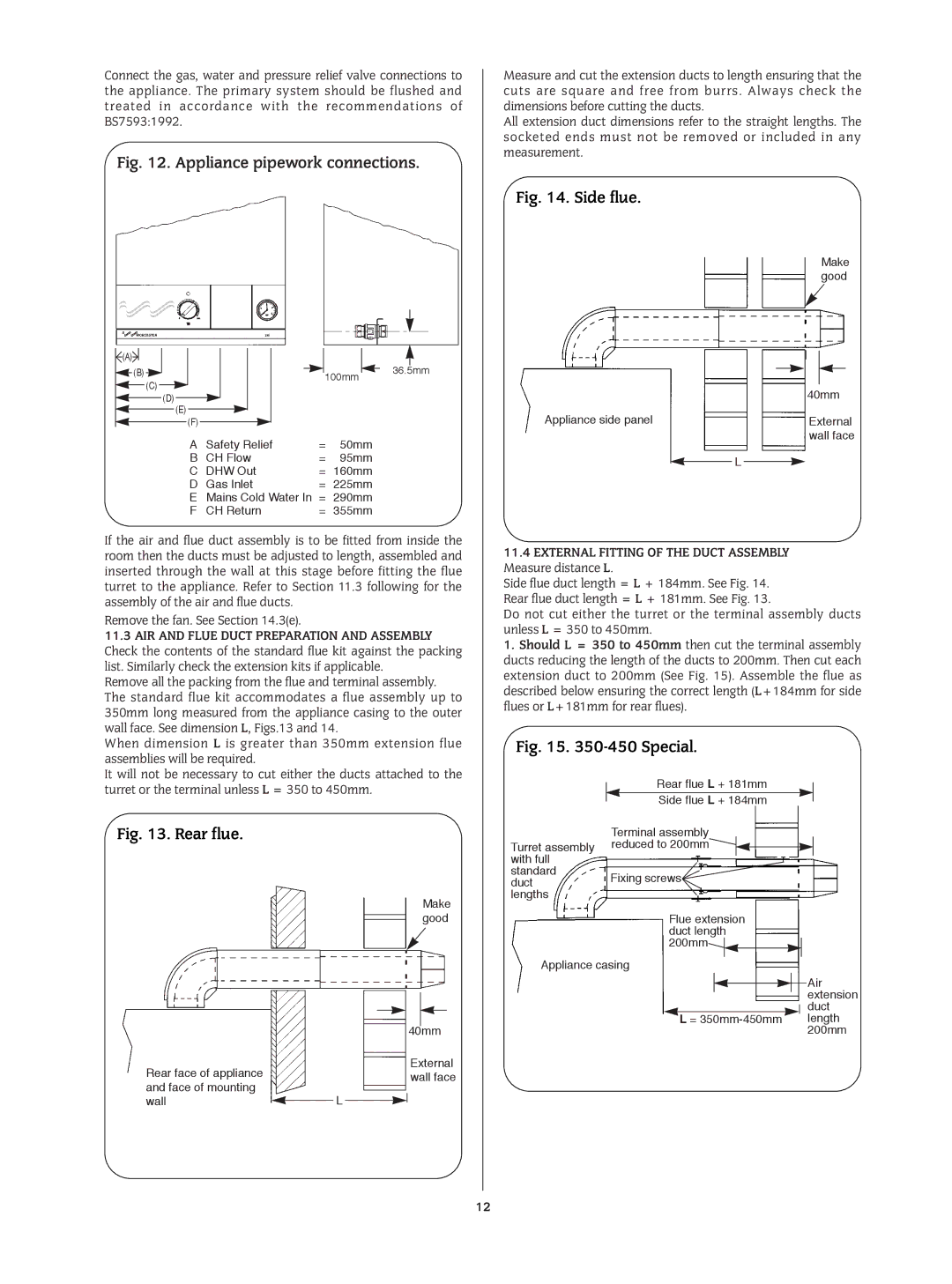 Bosch Appliances 24I RSF manual Appliance pipework connections, AIR and Flue Duct Preparation and Assembly 