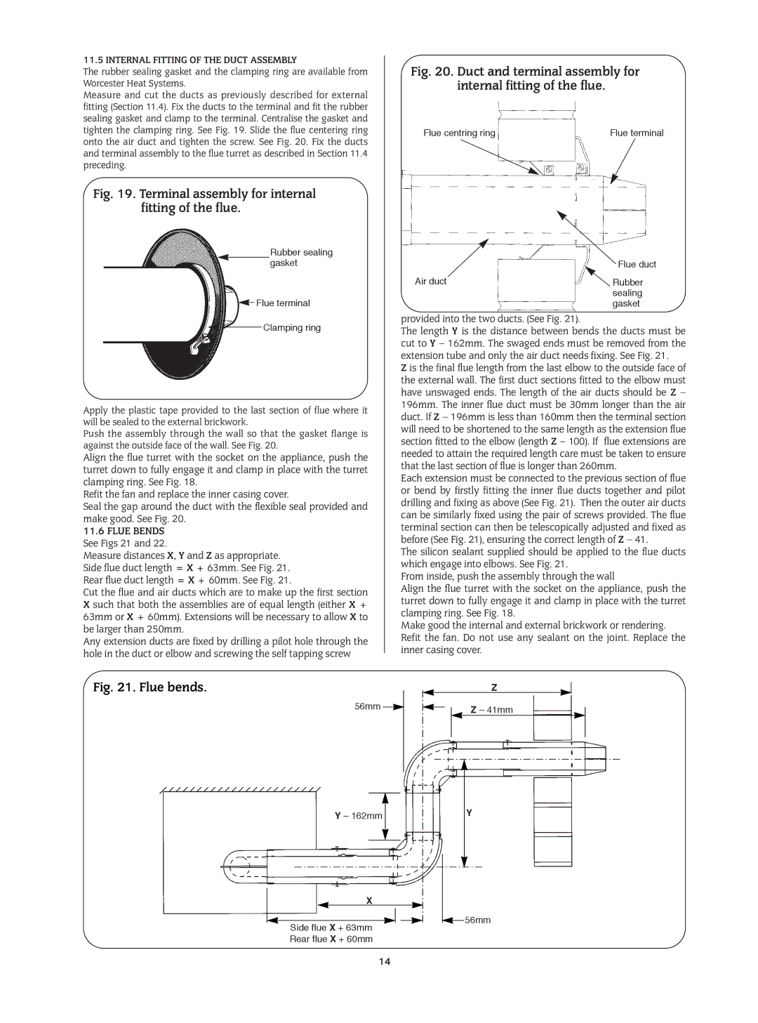 Bosch Appliances 24I RSF manual Internal Fitting of the Duct Assembly, Flue Bends 