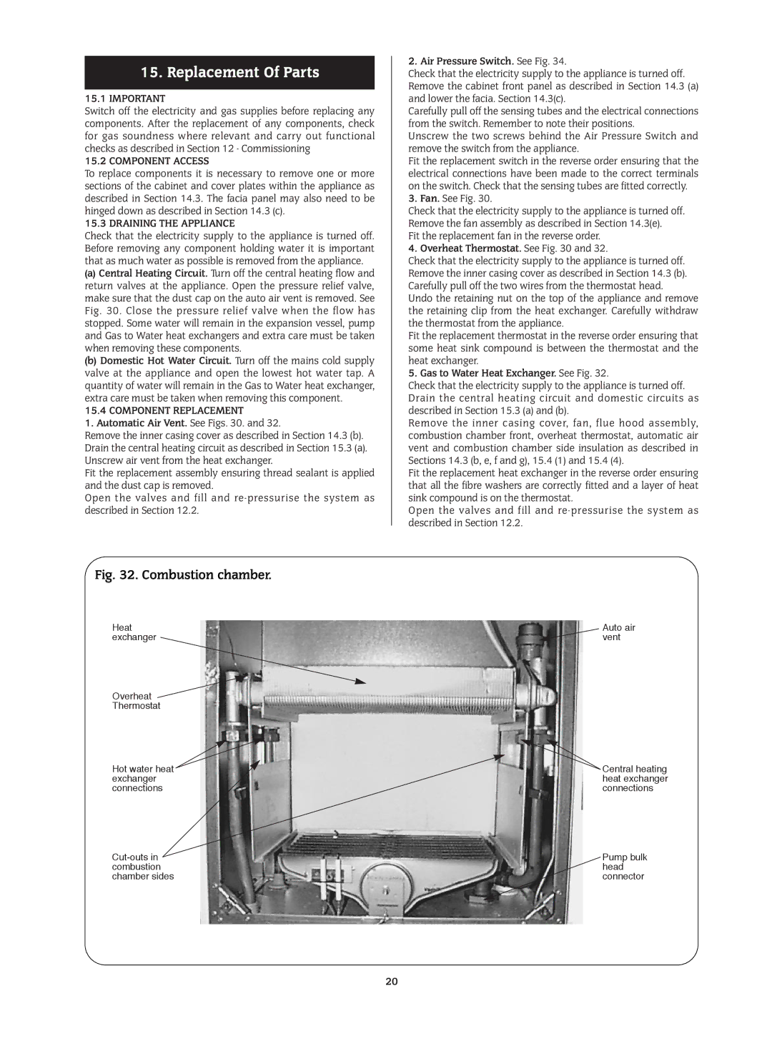 Bosch Appliances 24I RSF manual Replacement Of Parts, Component Access, Draining the Appliance, Component Replacement 