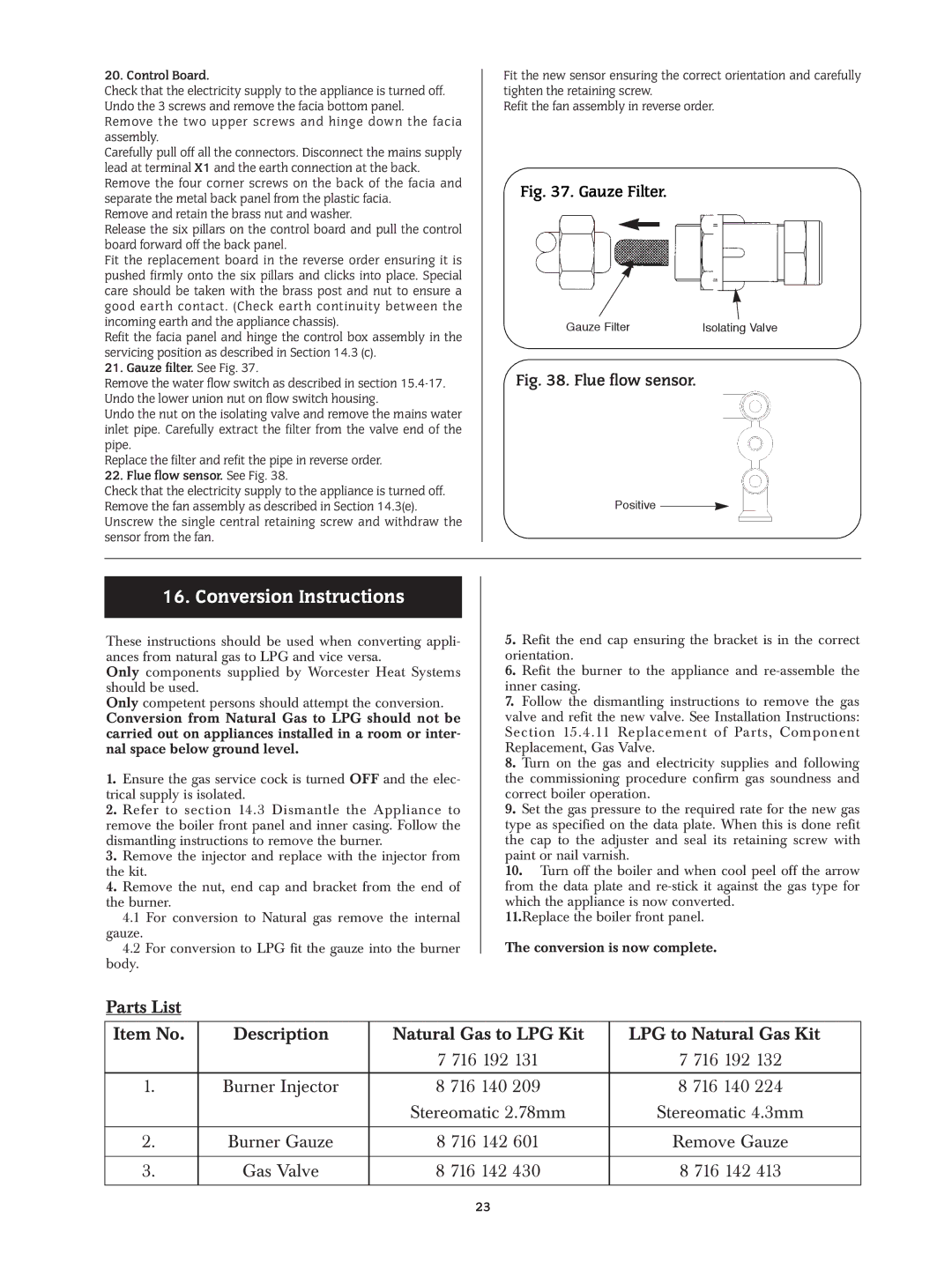Bosch Appliances 24I RSF manual Conversion Instructions, Gauze Filter 