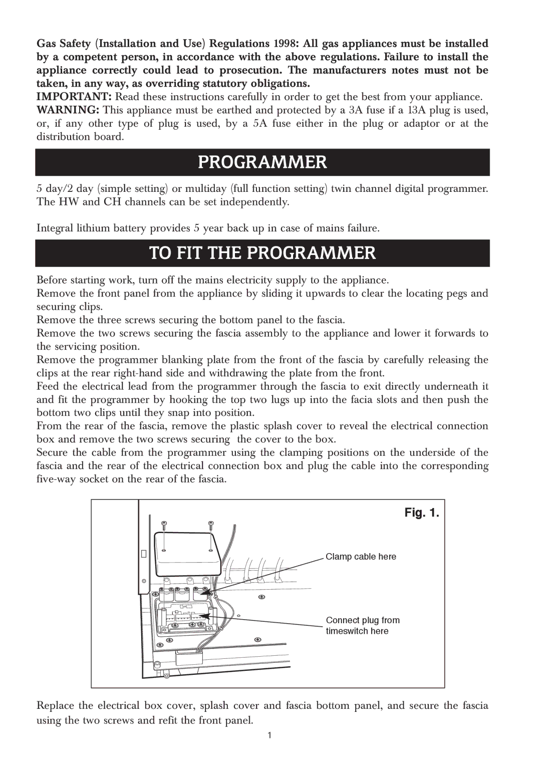 Bosch Appliances 24SBI, 15SBI manual To FIT the Programmer 