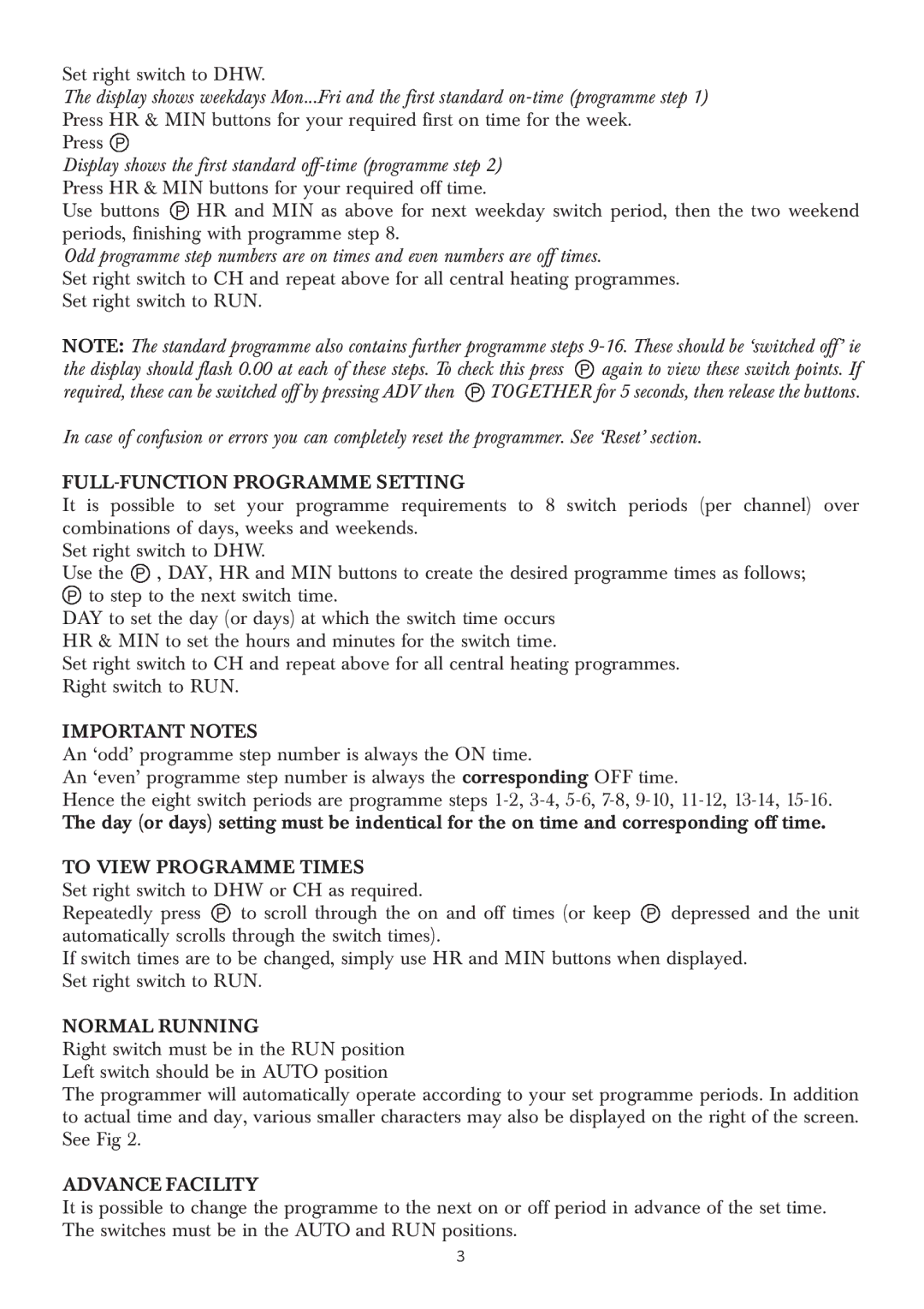 Bosch Appliances 24SBI, 15SBI FULL-FUNCTION Programme Setting, Important Notes, To View Programme Times, Normal Running 