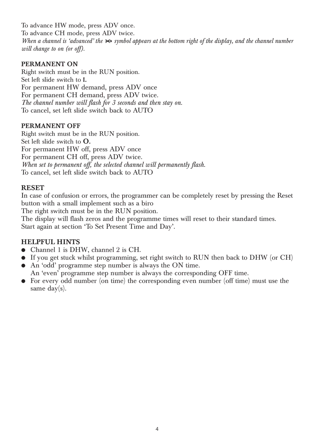 Bosch Appliances 15SBI, 24SBI manual Permanent on, Permanent OFF 