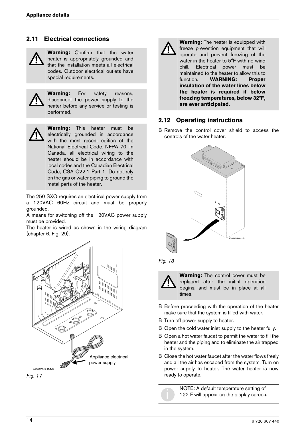 Bosch Appliances 250 SXO NG, 250 SXO LP manual Electrical connections, Operating instructions 