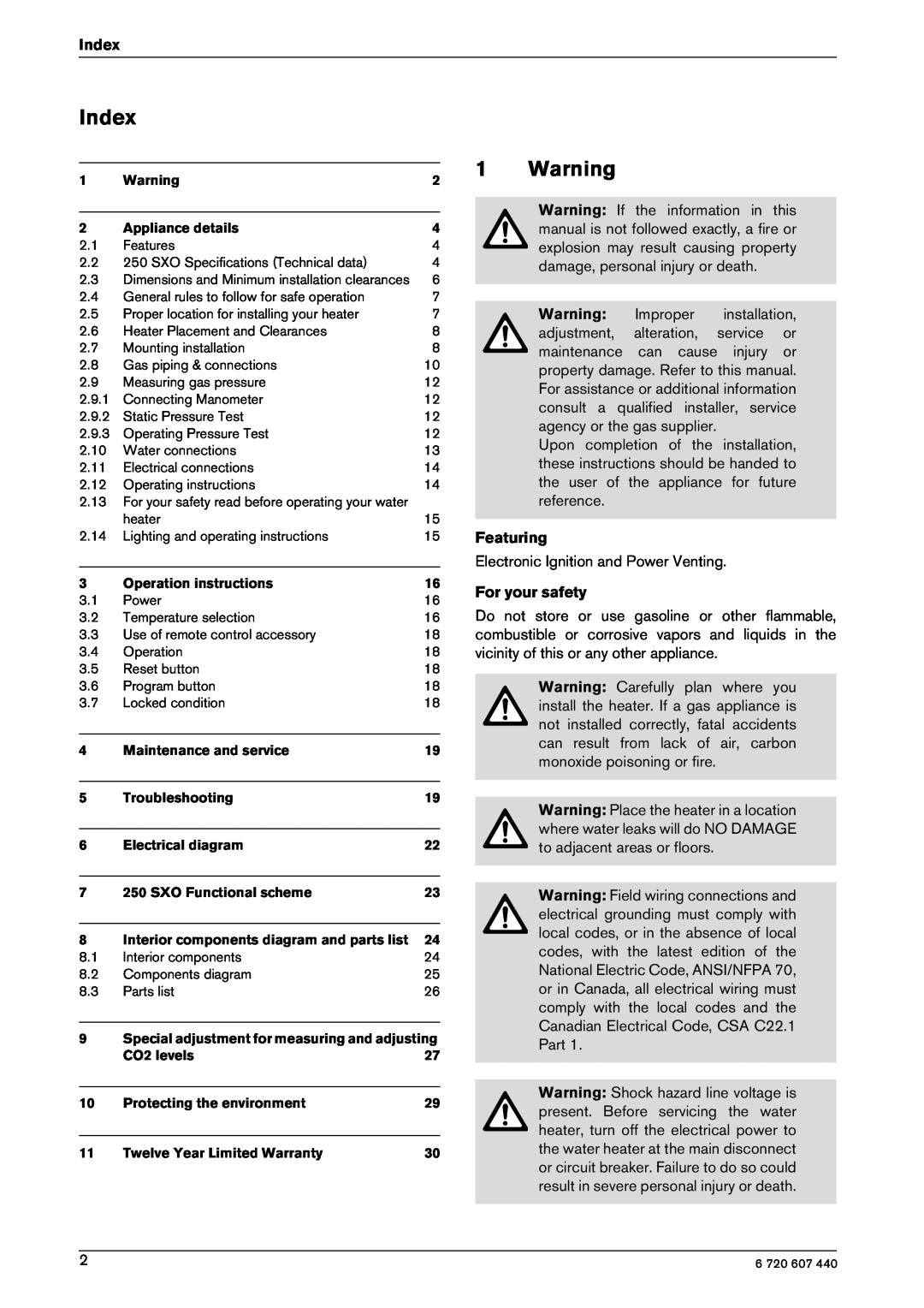 Bosch Appliances 250 SXO NG, 250 SXO LP manual Index 