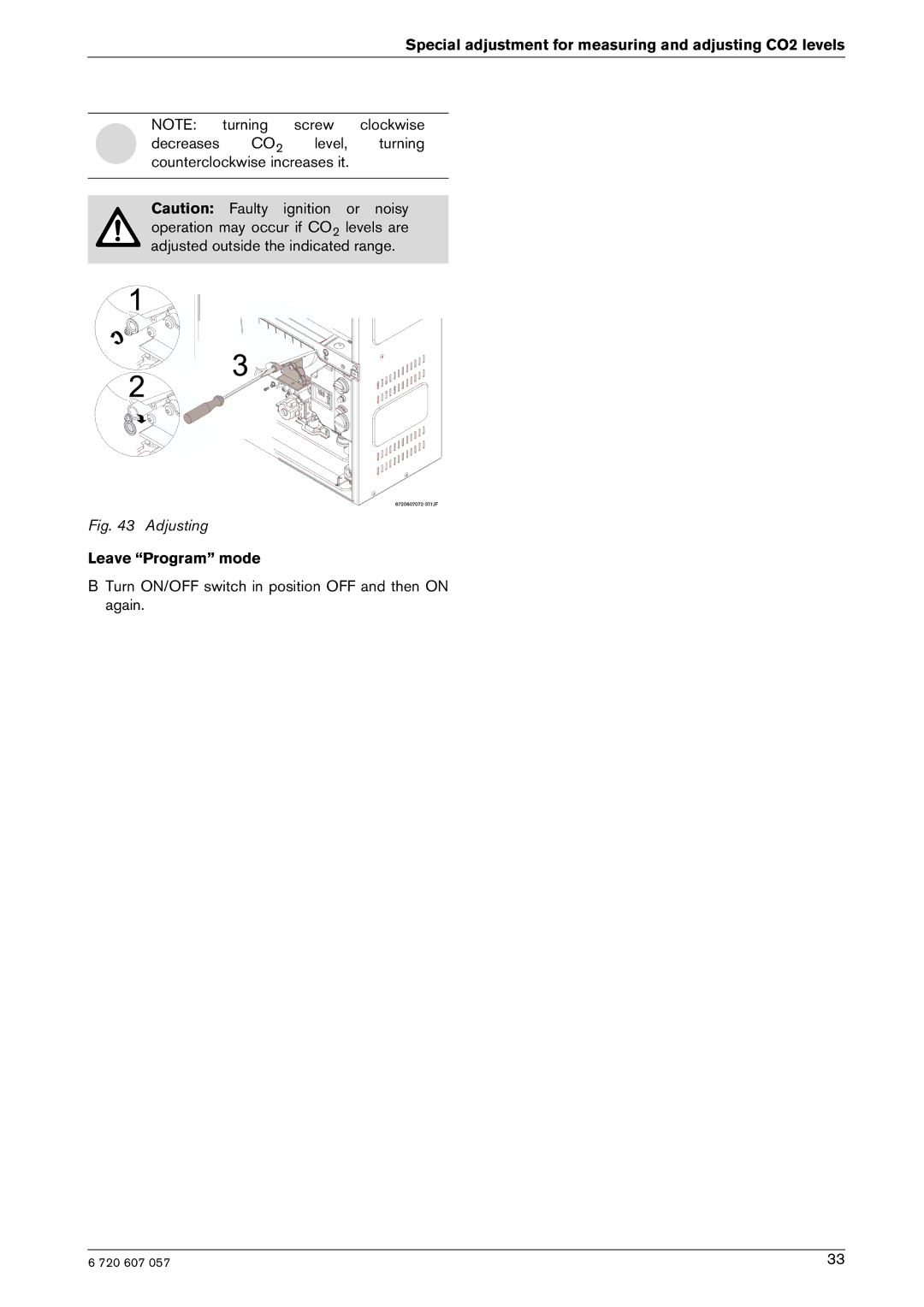 Bosch Appliances 250SX NG, 250SX LP manual Adjusting, Leave Program mode 