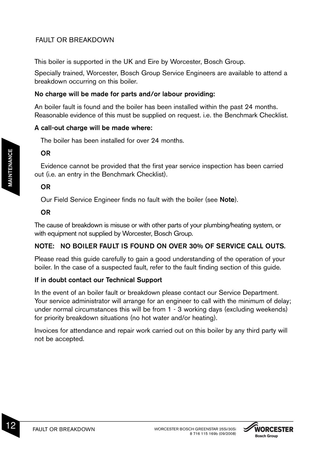 Bosch Appliances 25Si manual Fault or Breakdown 