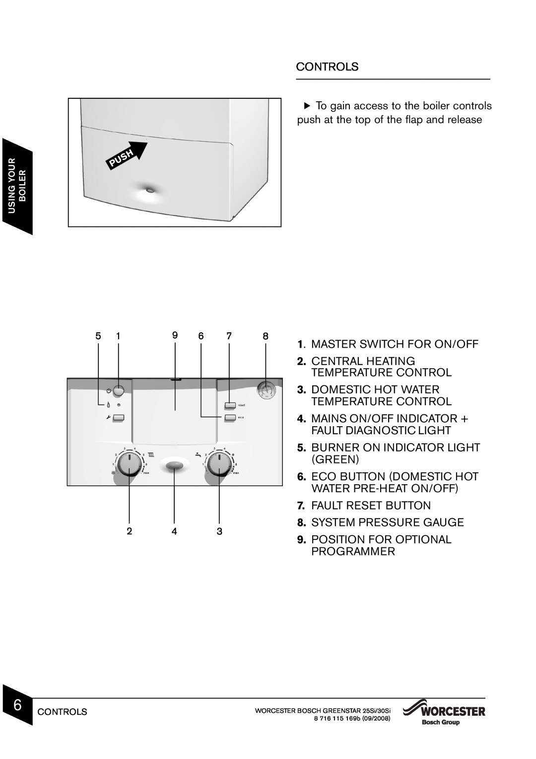Bosch Appliances 25Si manual Using Your Boiler, Controls 