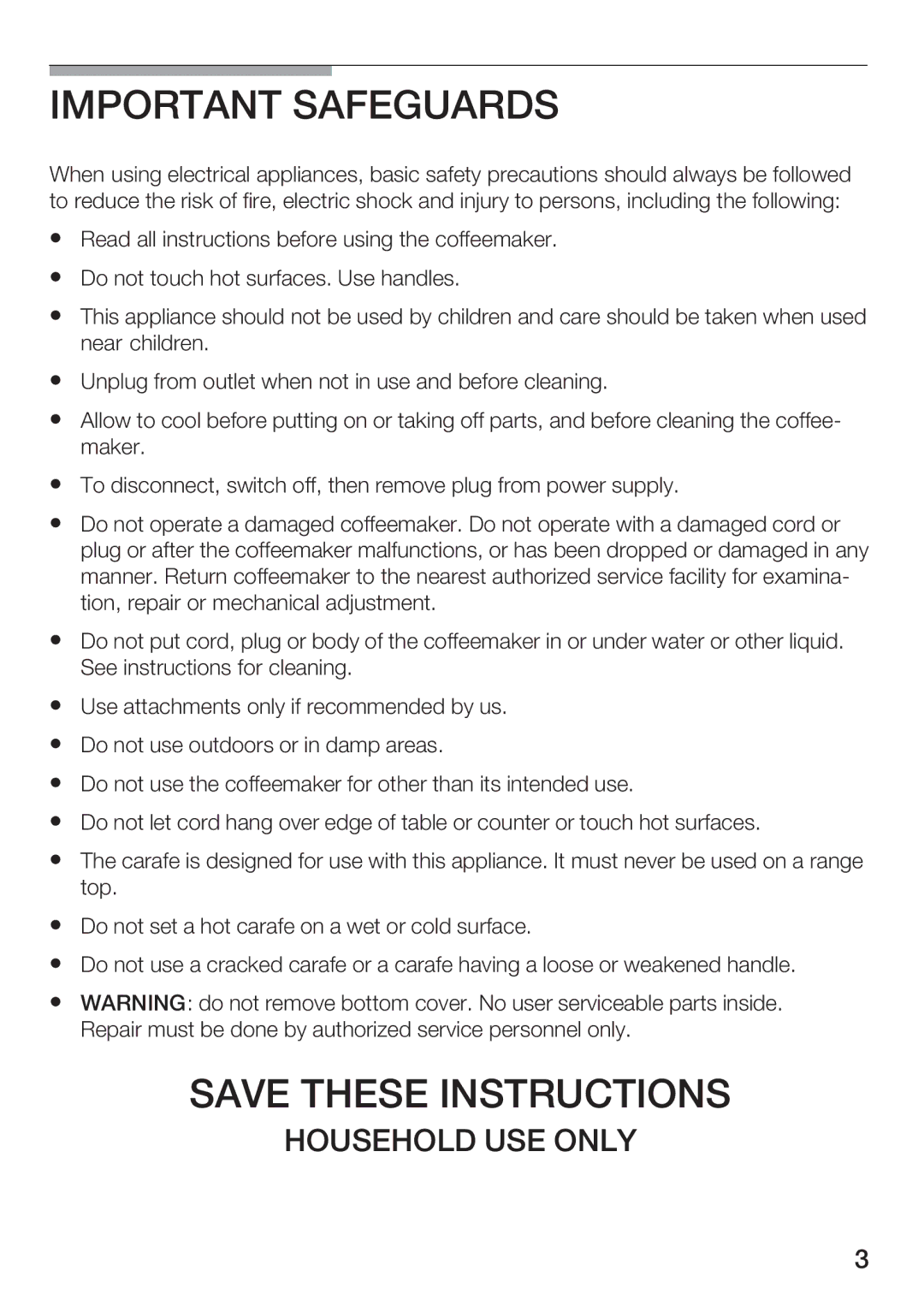 Bosch Appliances TKA280, 283UC manual Important Safeguards 