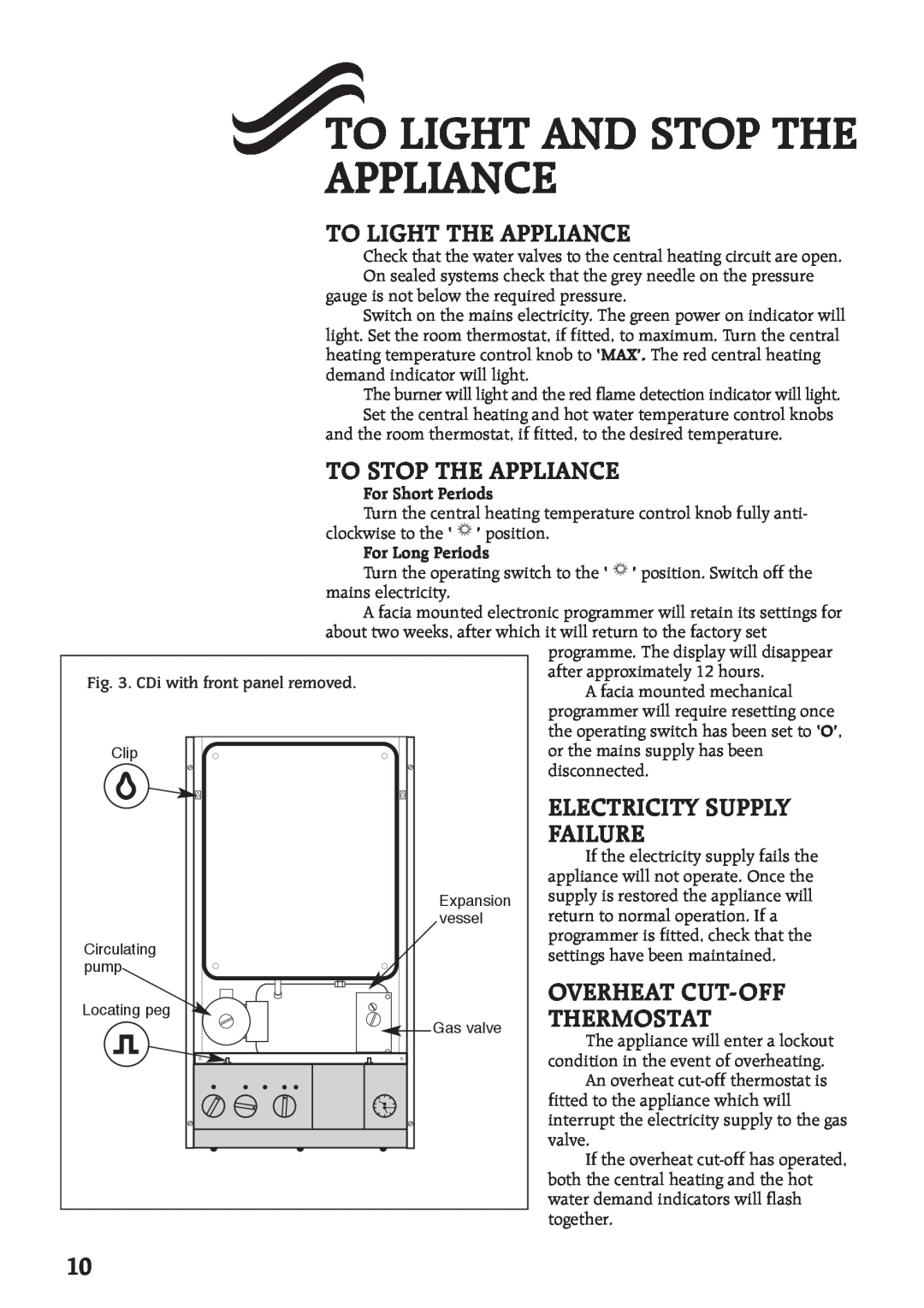Bosch Appliances 35CDI II, 28CDI To Light And Stop The Appliance, To Light The Appliance, To Stop The Appliance, Failure 