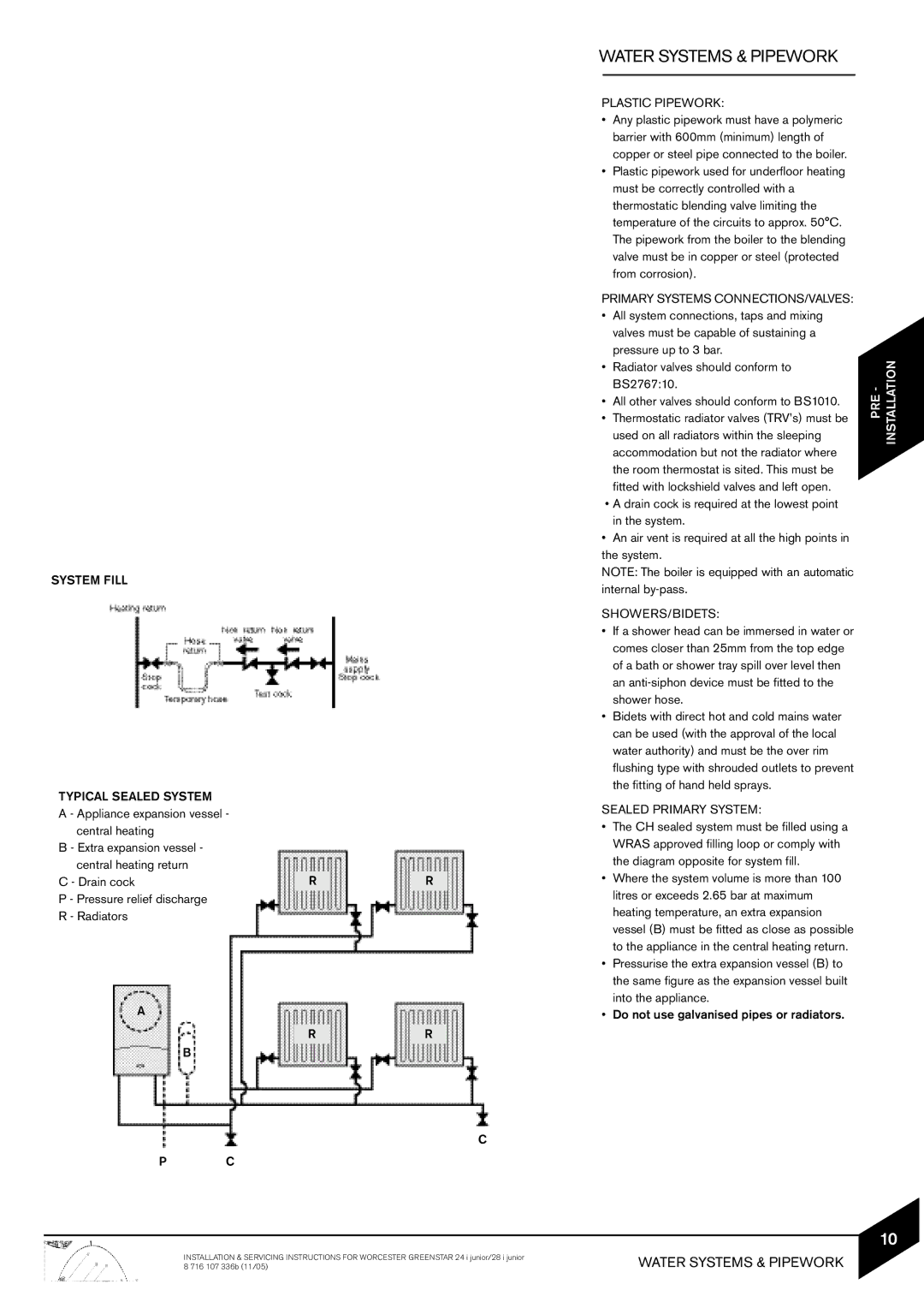 Bosch Appliances 24i junior, 28i junior manual Water Systems & Pipework 