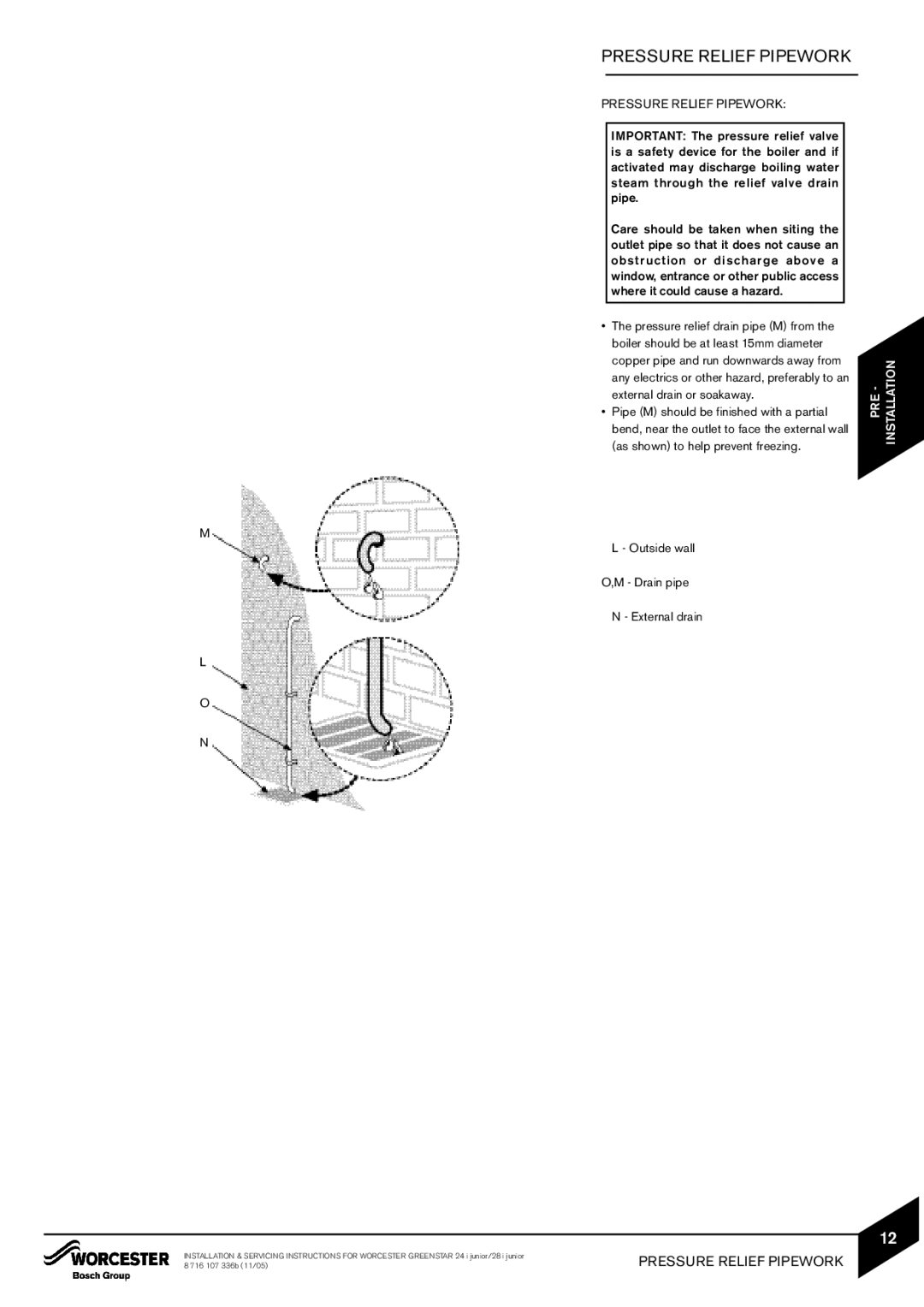 Bosch Appliances 24i junior, 28i junior manual Pressure Relief Pipework 