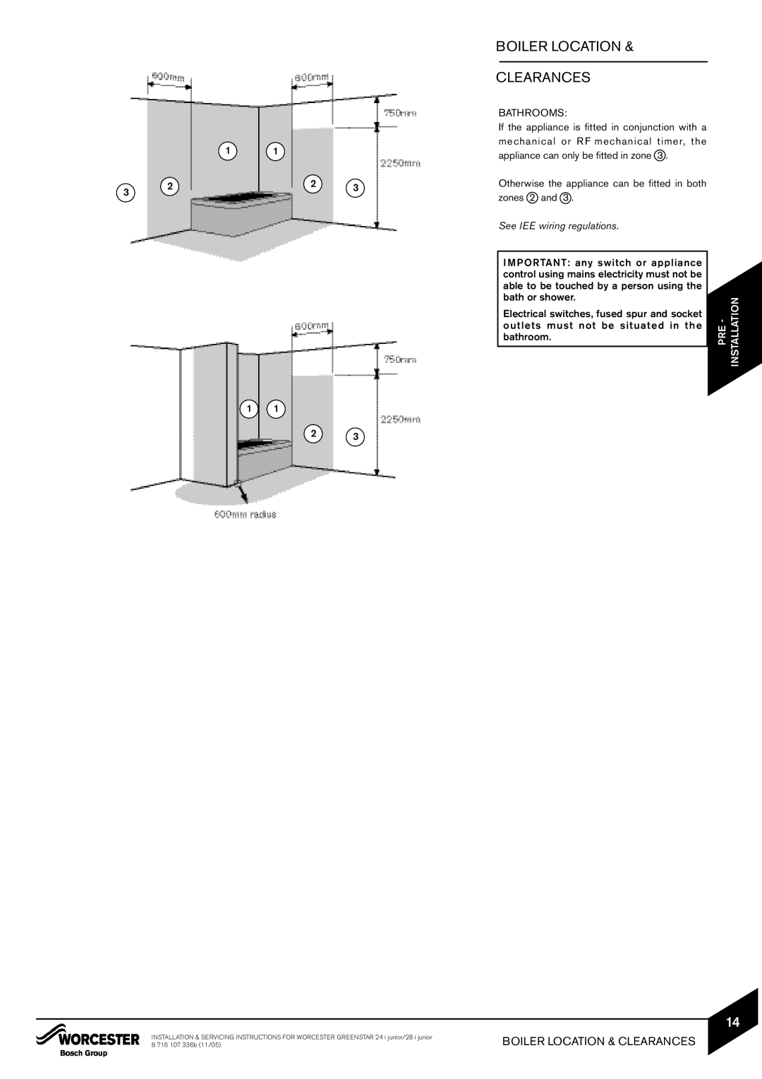 Bosch Appliances 24i junior, 28i junior manual Boiler Location, Bathrooms 