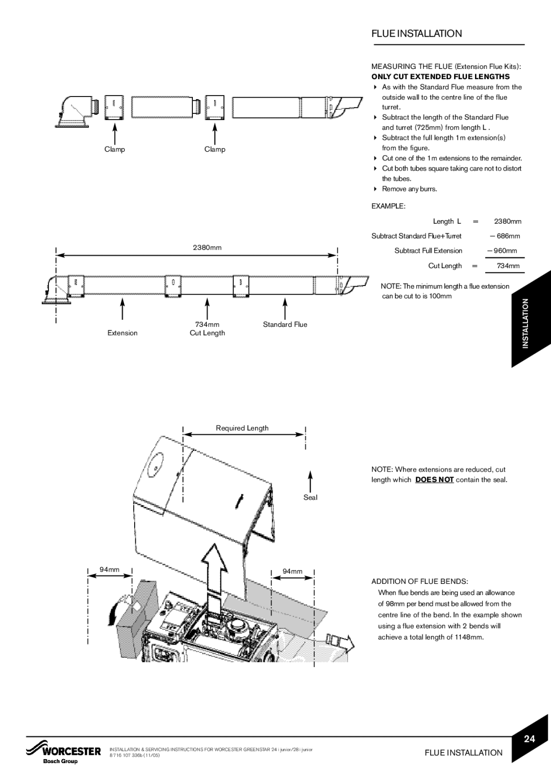 Bosch Appliances 24i junior, 28i junior manual Addition of Flue Bends 