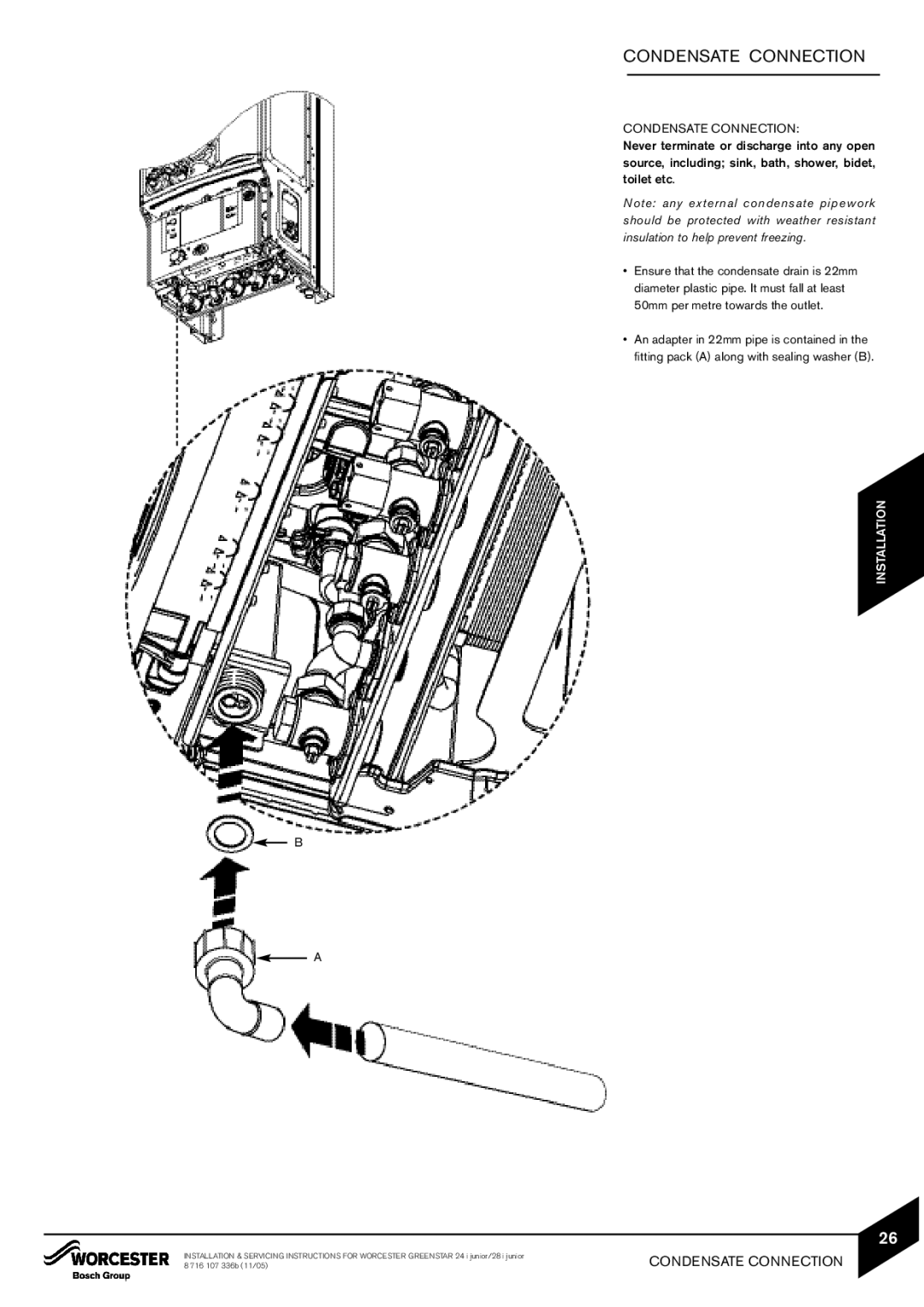 Bosch Appliances 24i junior, 28i junior manual Condensate Connection 