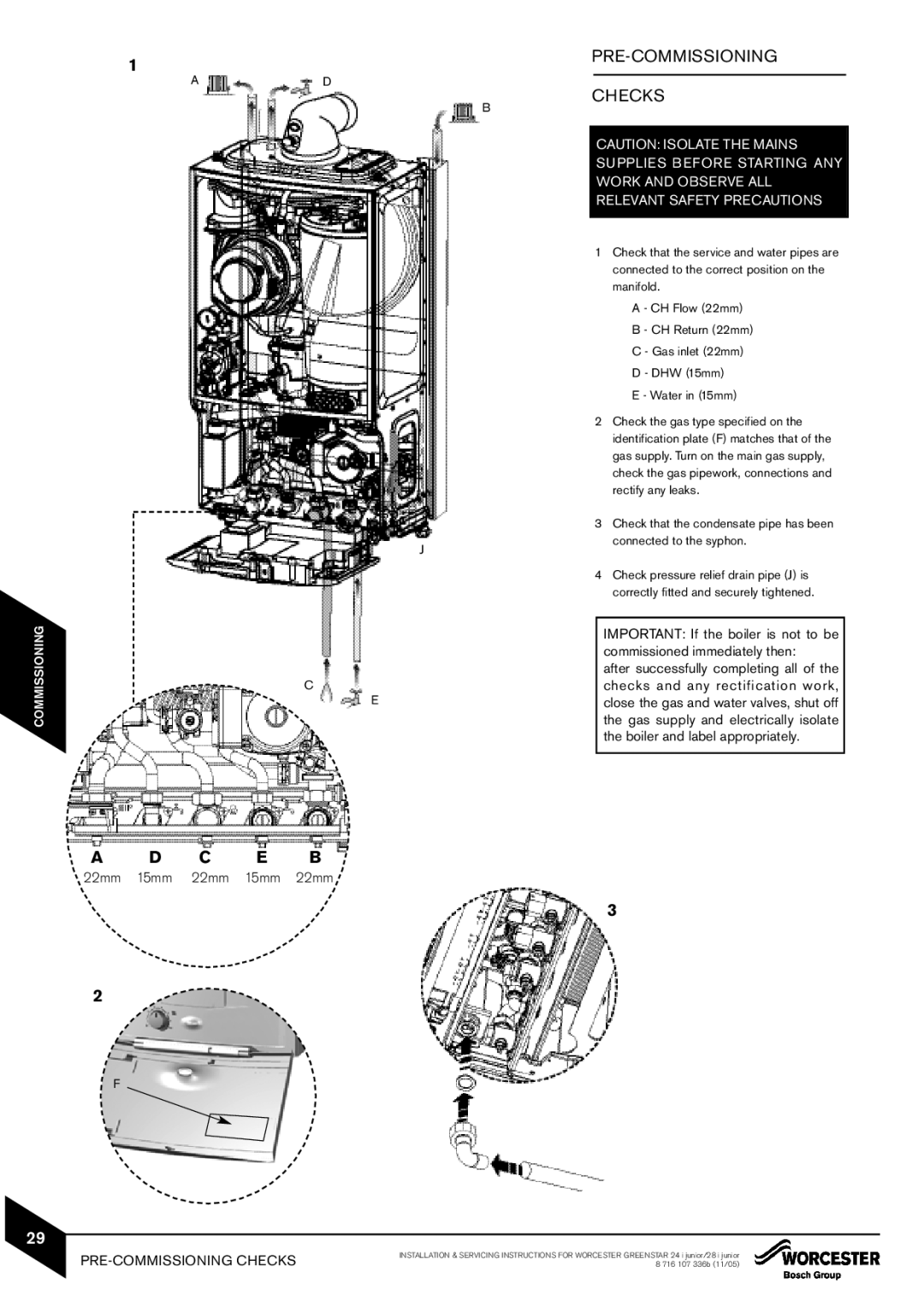 Bosch Appliances 28i junior, 24i junior manual Pre-Commissioning, PRE-COMMISSIONING Checks 