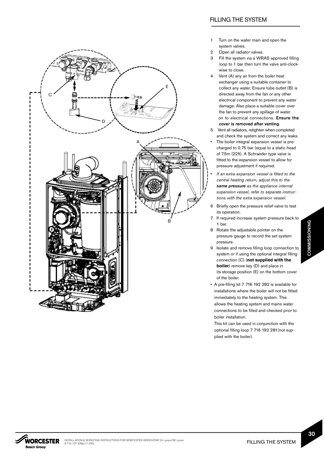 Bosch Appliances 24i junior, 28i junior manual Filling the System 