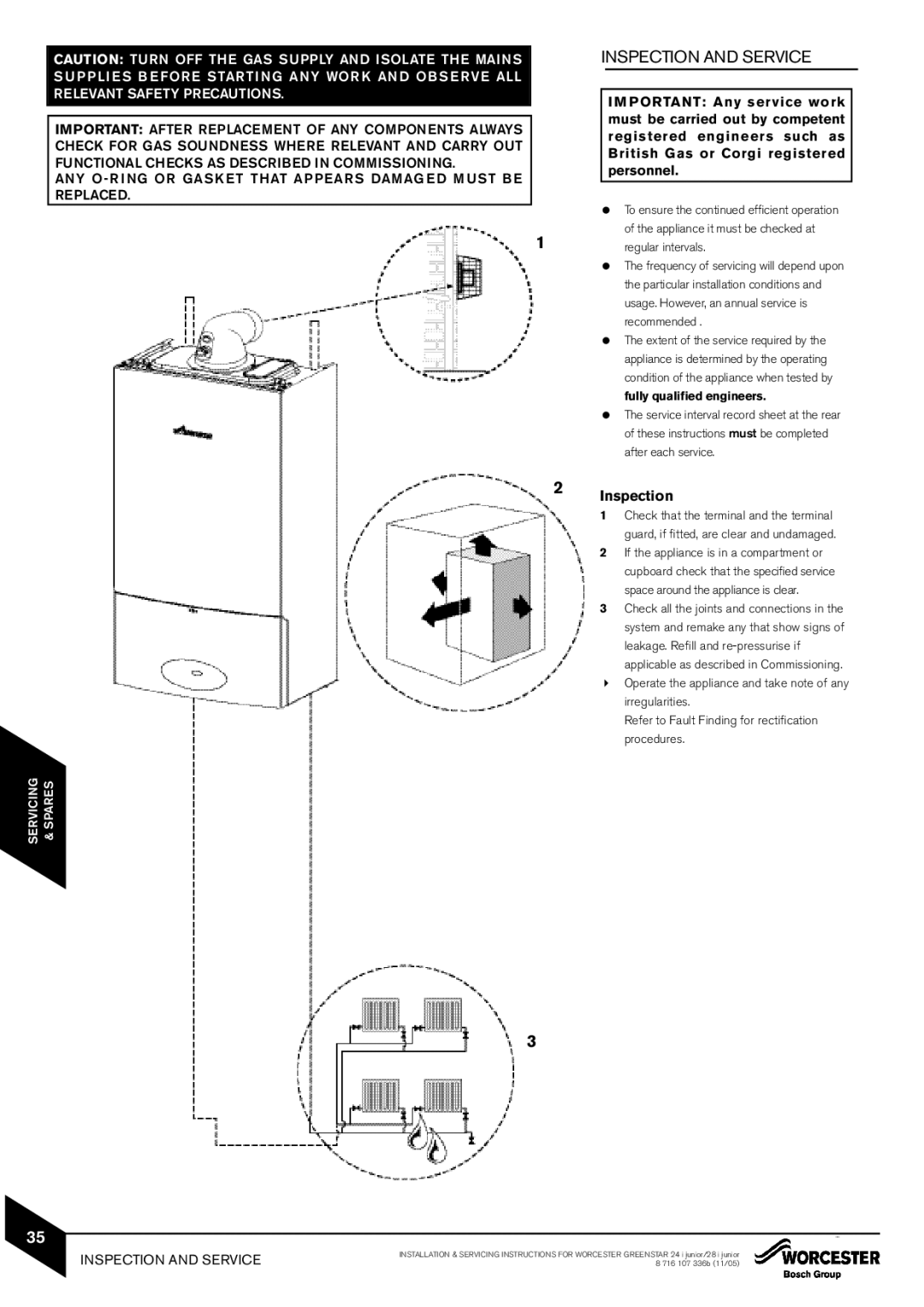 Bosch Appliances 28i junior, 24i junior manual Inspection and Service 