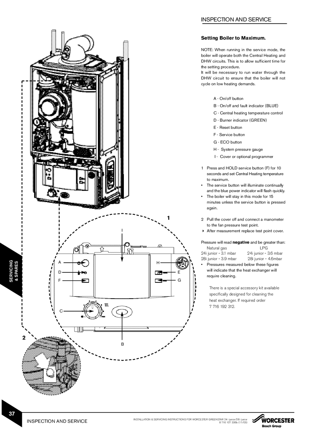 Bosch Appliances 28i junior, 24i junior Setting Boiler to Maximum, To maximum, Boiler will stay in this mode for, Again 