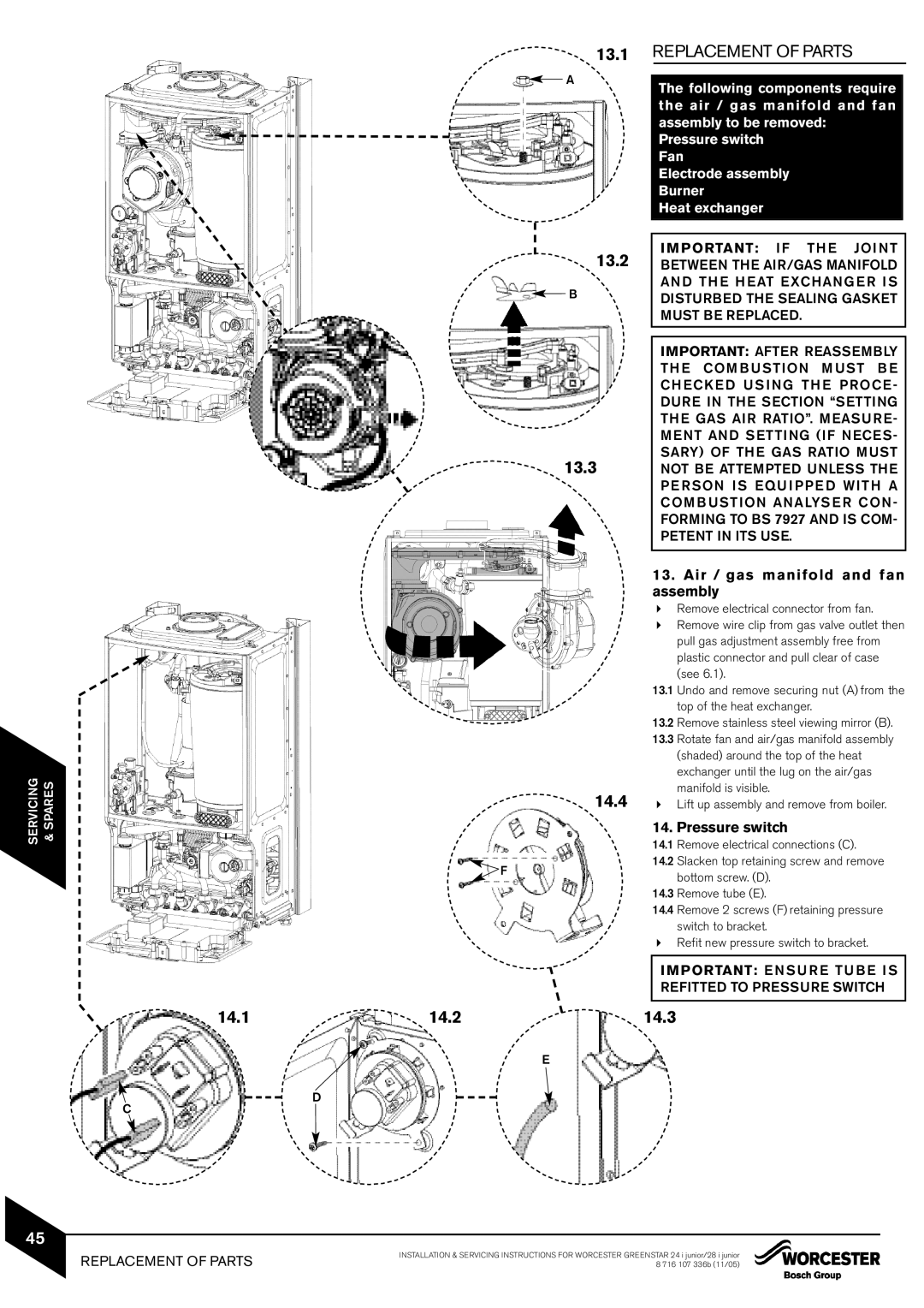 Bosch Appliances 28i junior, 24i junior manual 13.2 13.3, 14.4, 14.2 