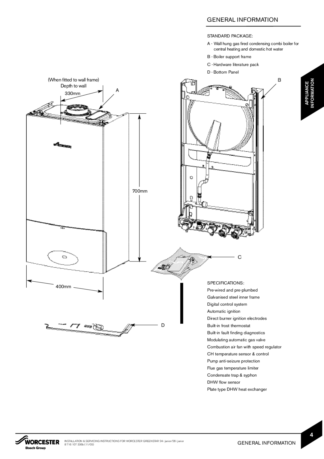 Bosch Appliances 24i junior, 28i junior manual General Information, Standard Package, Specifications 