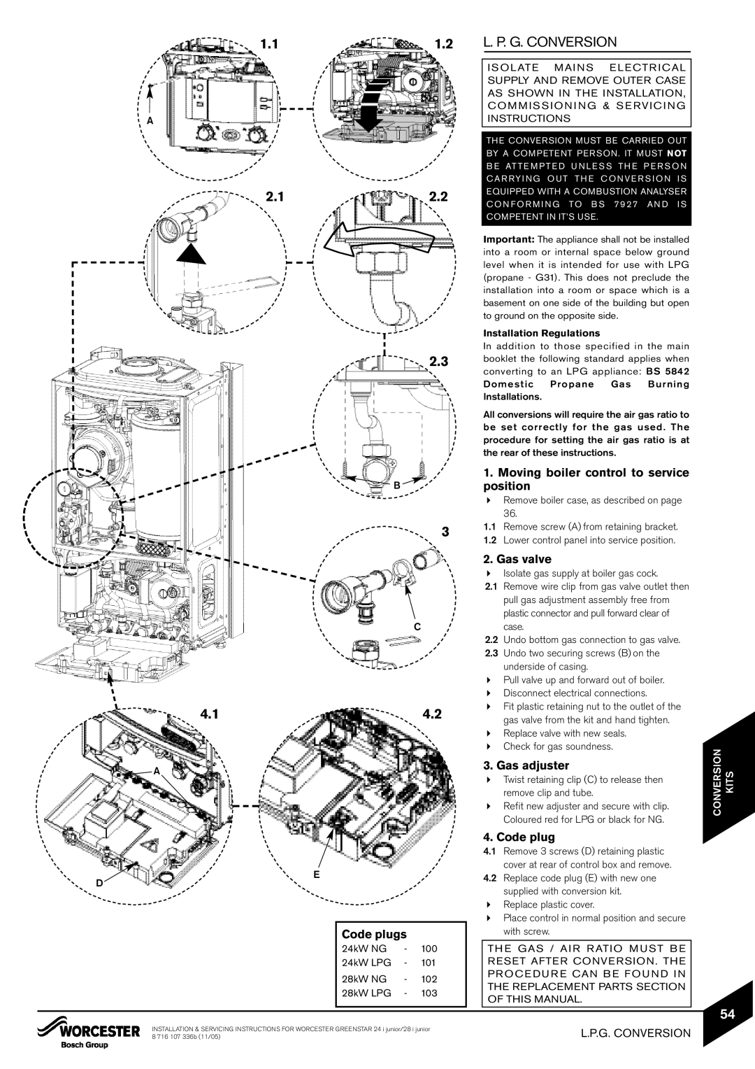 Bosch Appliances 24i junior, 28i junior manual G. Conversion, Code plugs 