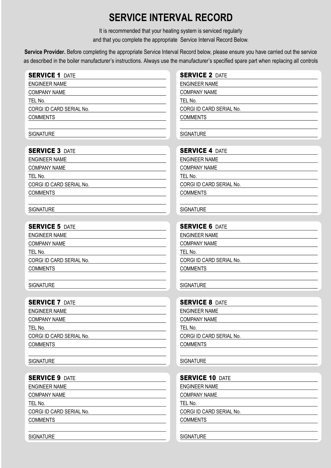 Bosch Appliances 24i junior, 28i junior manual Service Interval Record 