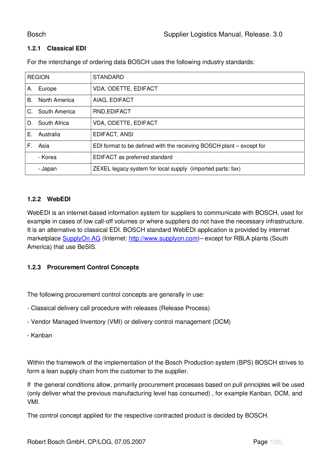 Bosch Appliances 3 manual Classical EDI, WebEDI Procurement Control Concepts 