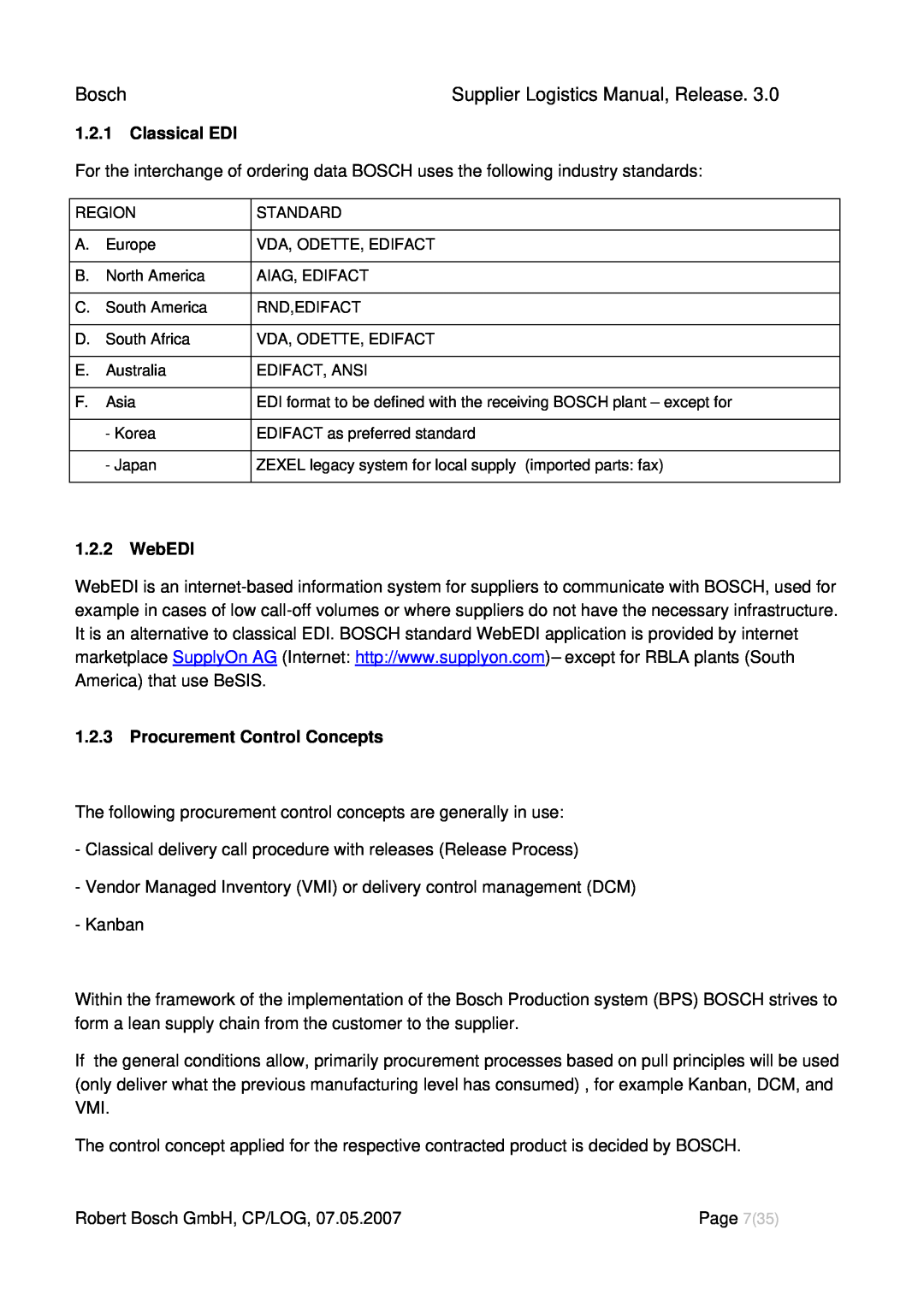 Bosch Appliances manual 1.2.1Classical EDI, 1.2.2WebEDI, 1.2.3Procurement Control Concepts, Bosch 