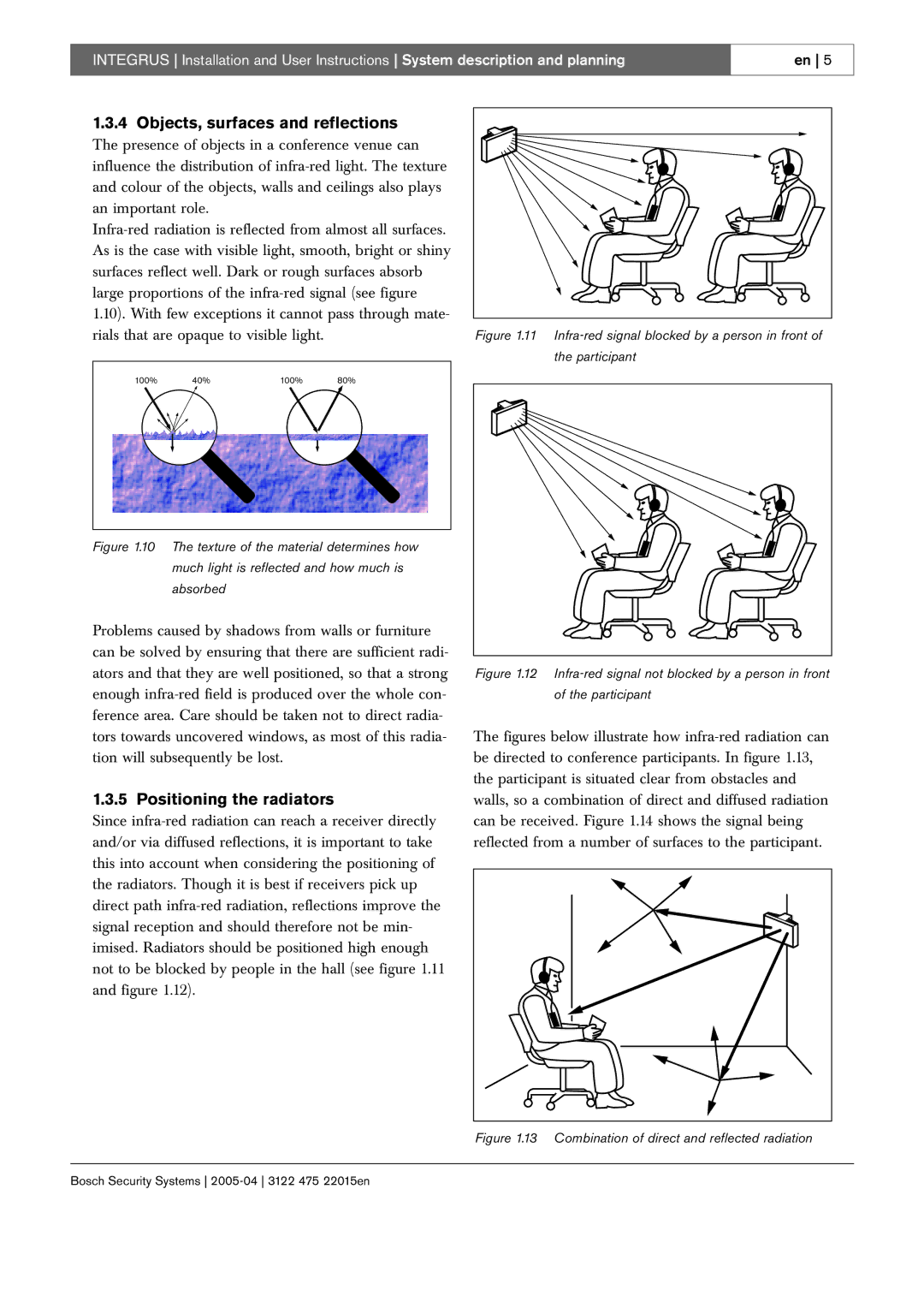 Bosch Appliances 3122 475 22015en manual Positioning the radiators, Infra-red signal blocked by a person in front 