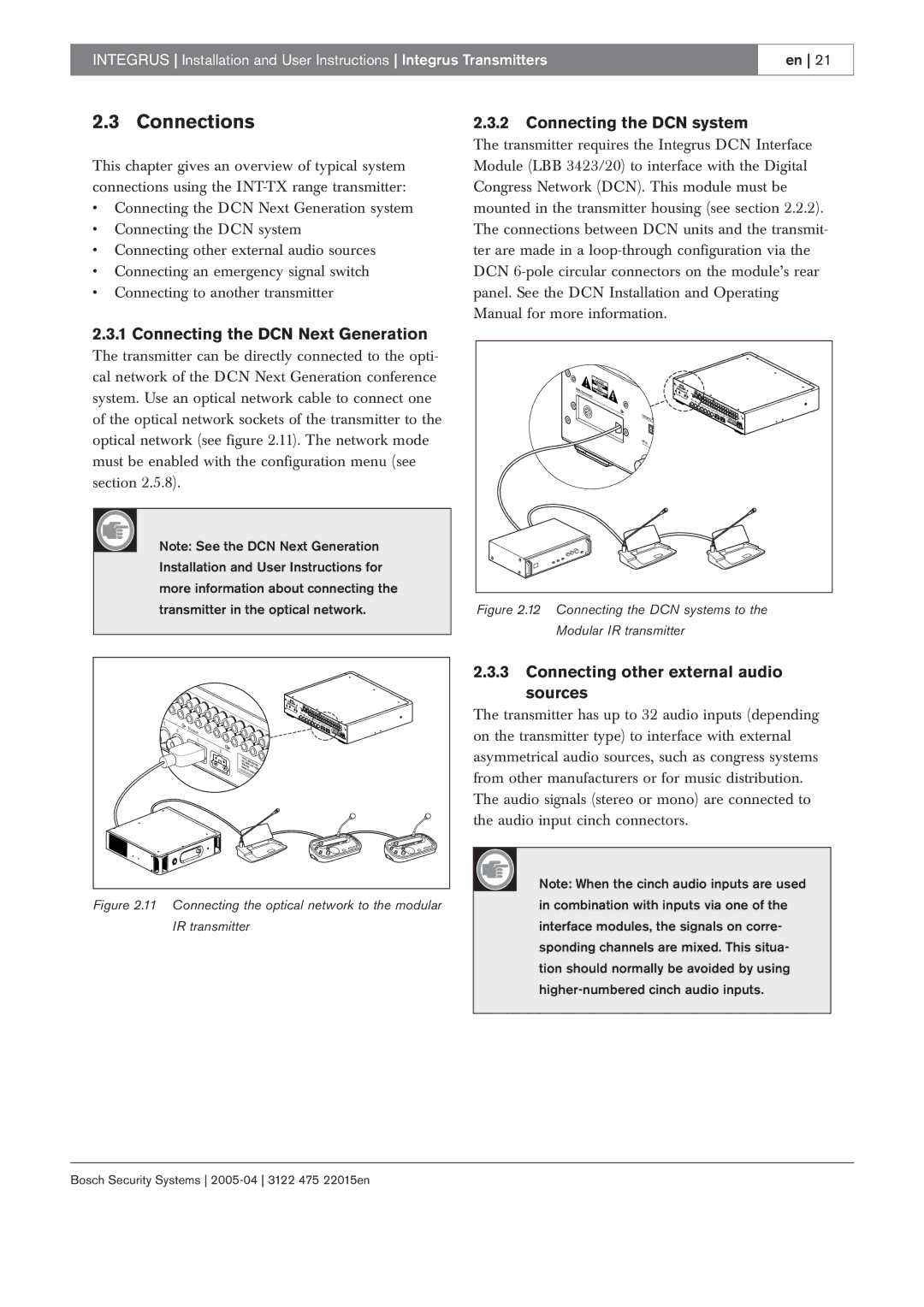 Bosch Appliances 3122 475 22015en manual Connections, Connecting the DCN system, Connecting the DCN Next Generation 